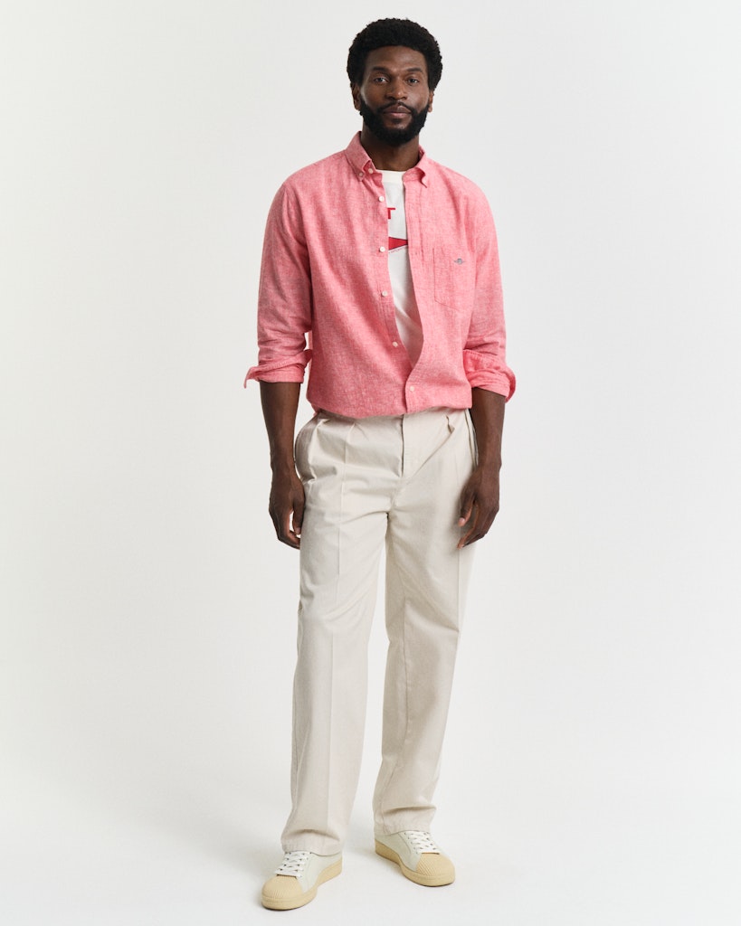 Regular Fit Shirt In Cotton Linen Brick Red