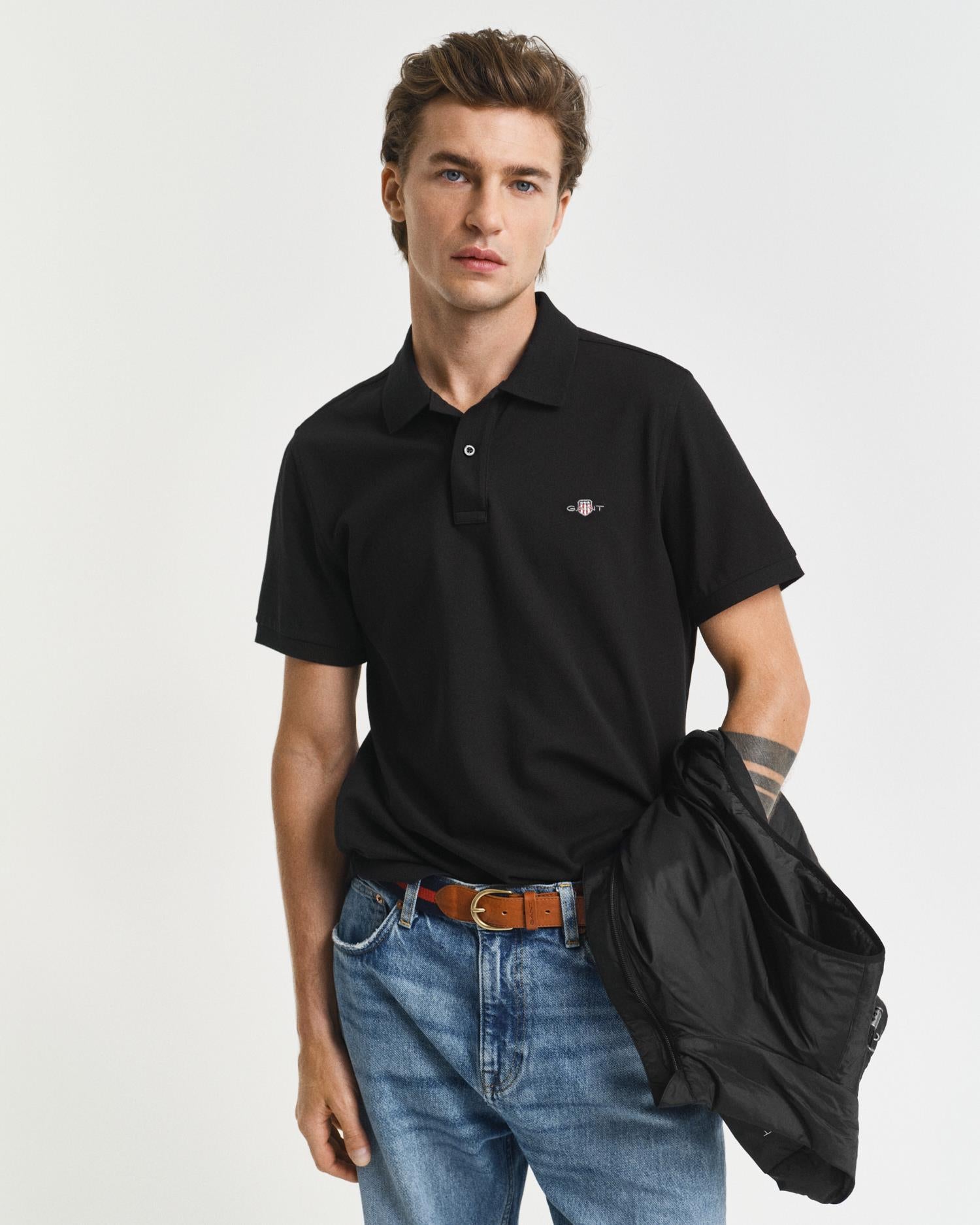 Reg Shield Ss Pique Polo Black
