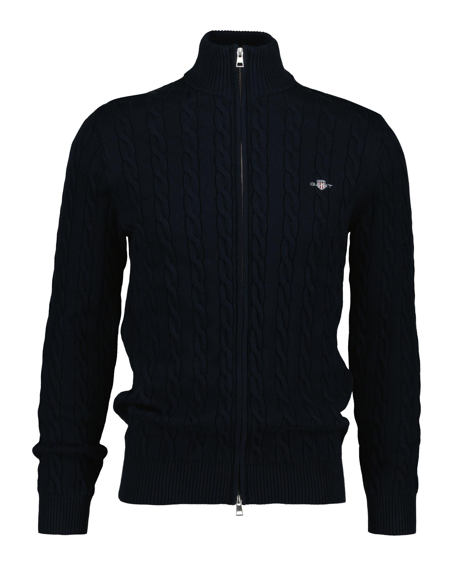 Cotton Cable Zipped Cardigan Evening Blue