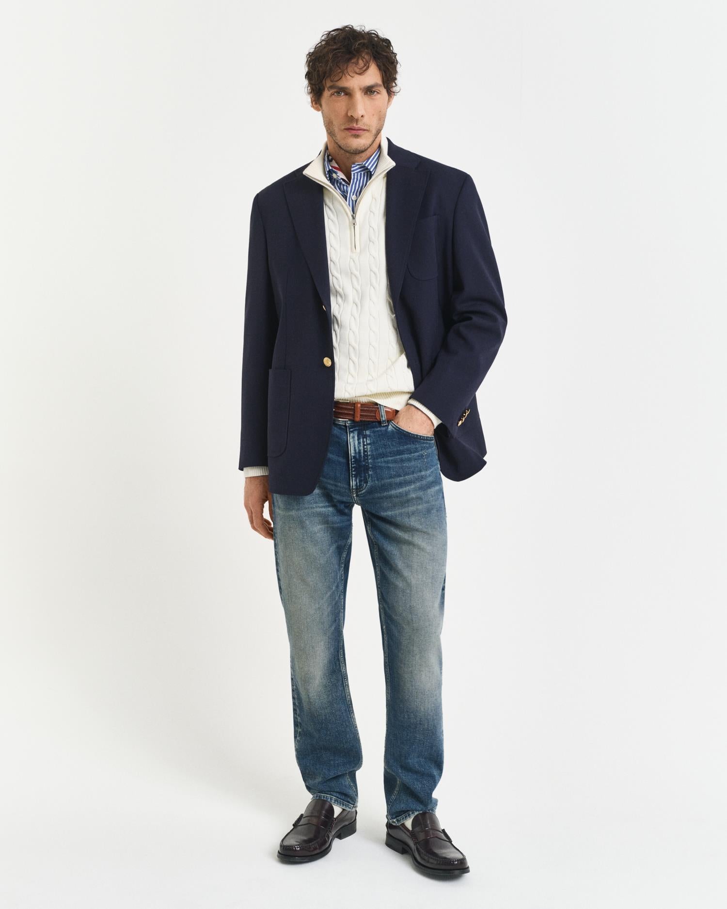 Cotton Cable Half Zip Cream