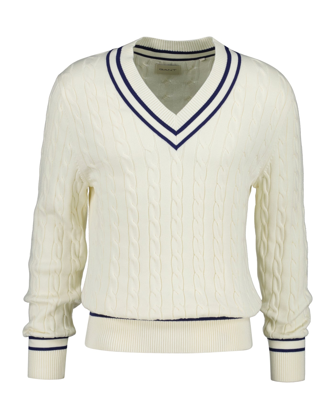 Cotton Cable V-Neck Cream