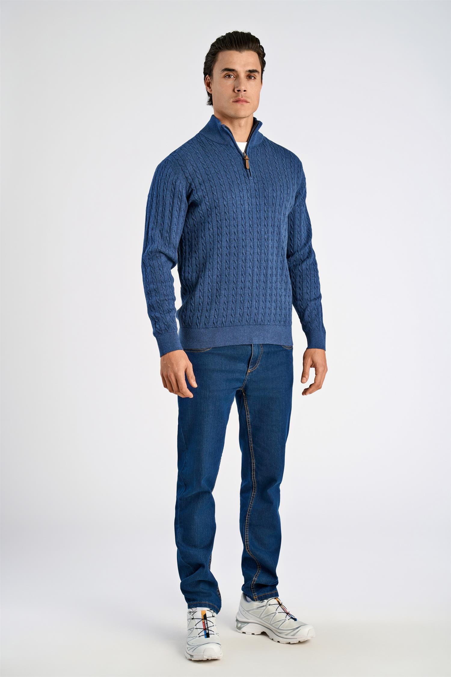 1/2 zip cable knit Blue Sky Mel