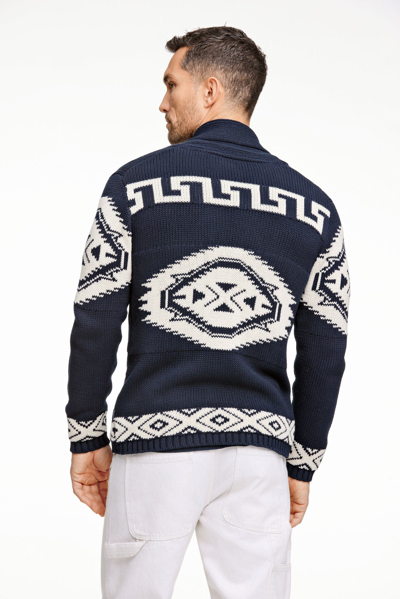 Shawl collar intarsia car Navy