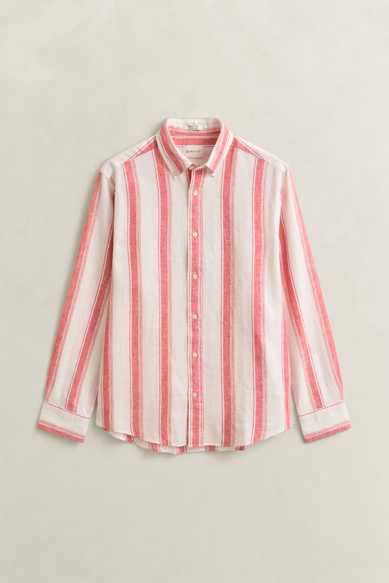 Reg Cotton Linen Stripe Shirt Rose Red