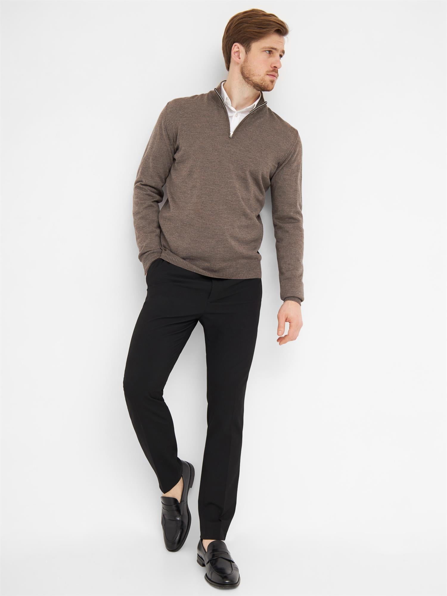 Sweter Milan z zamkiem 1/4 w kolorze ciemnego khaki melanż
