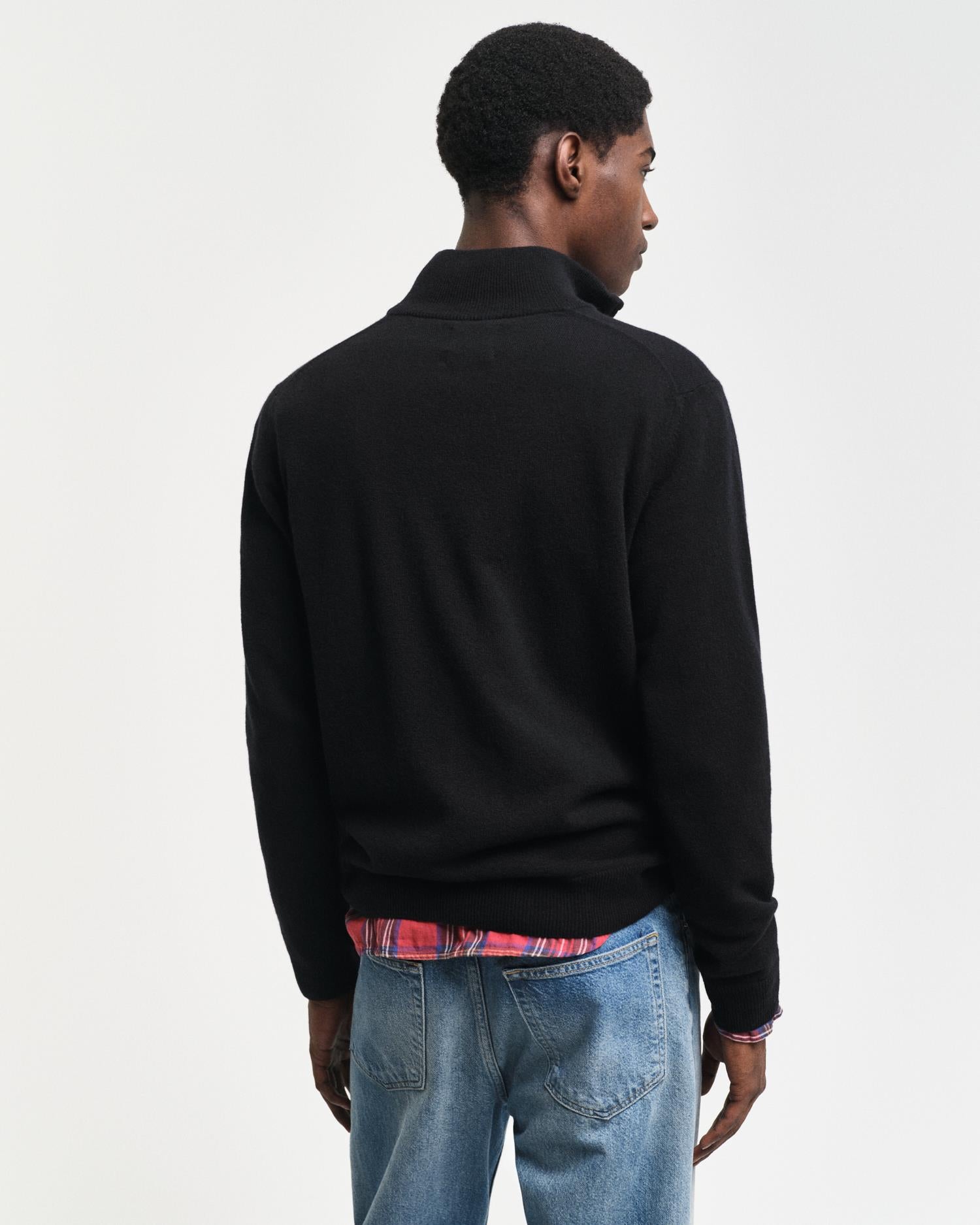 Superfine Lambswool Half Zip Black