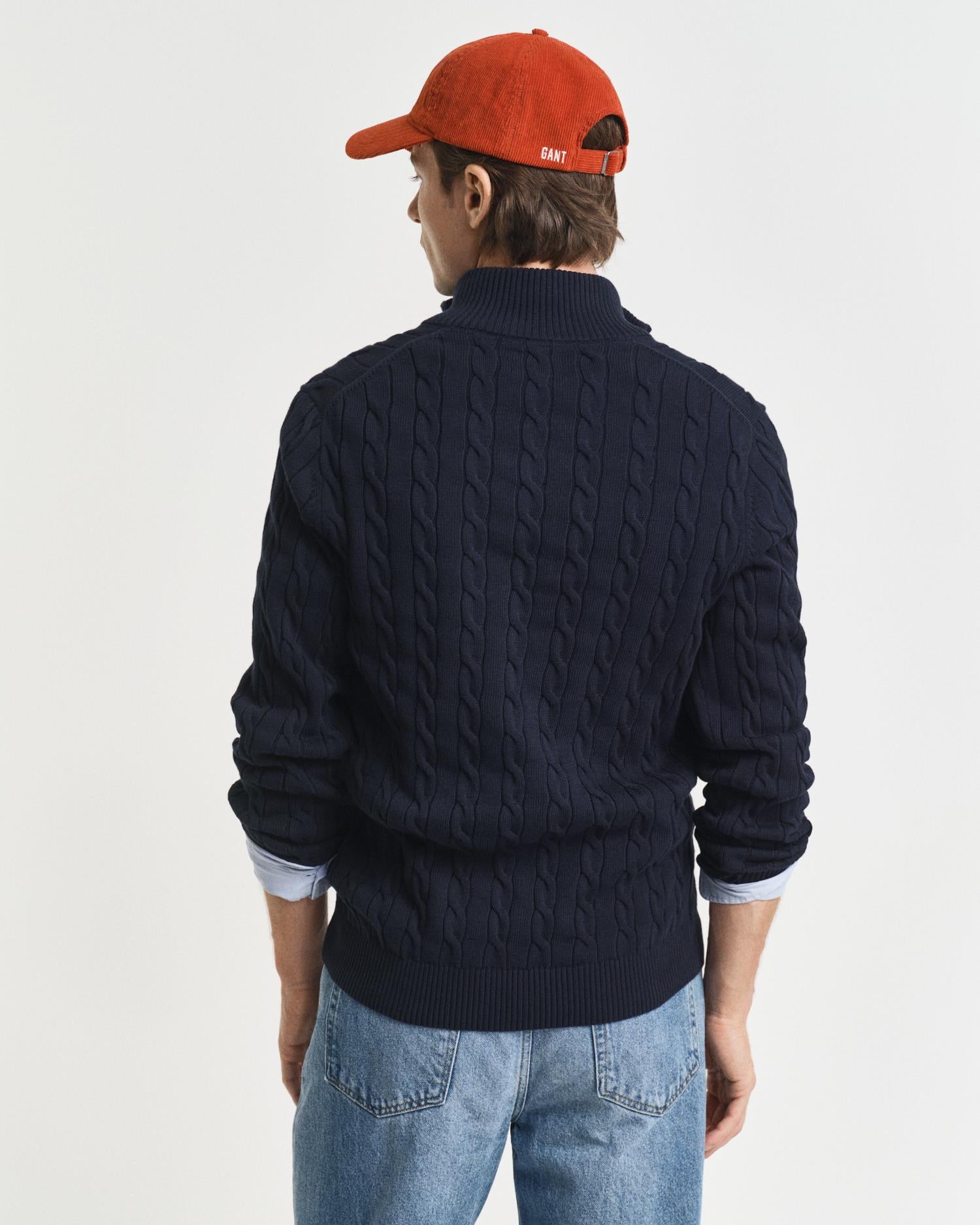 Cotton Cable Half Zip Evening Blue