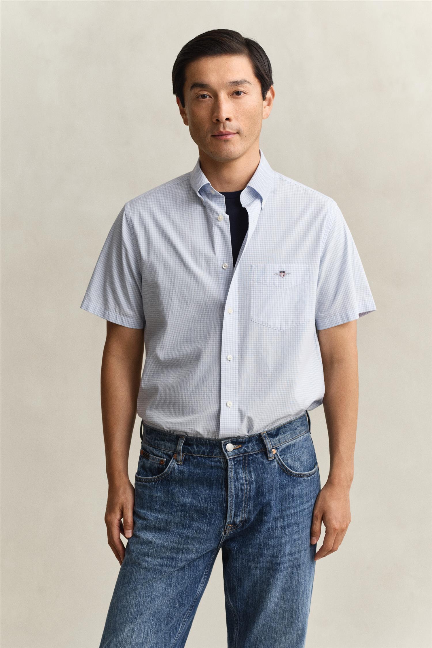 Reg Classic Poplin Gingh Ss Shirt Light Blue