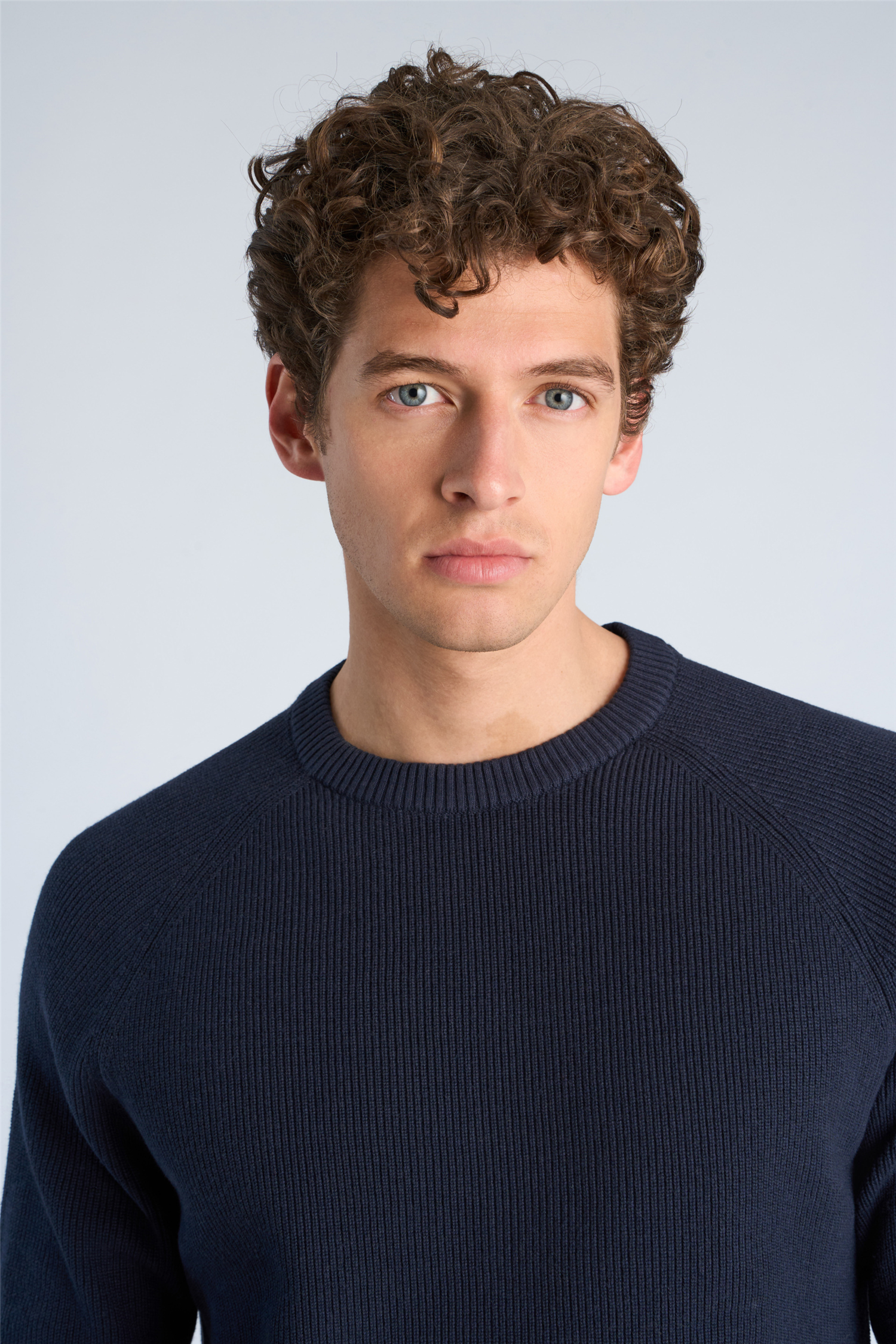 Ribbed L/s O-Neck Knit Navy