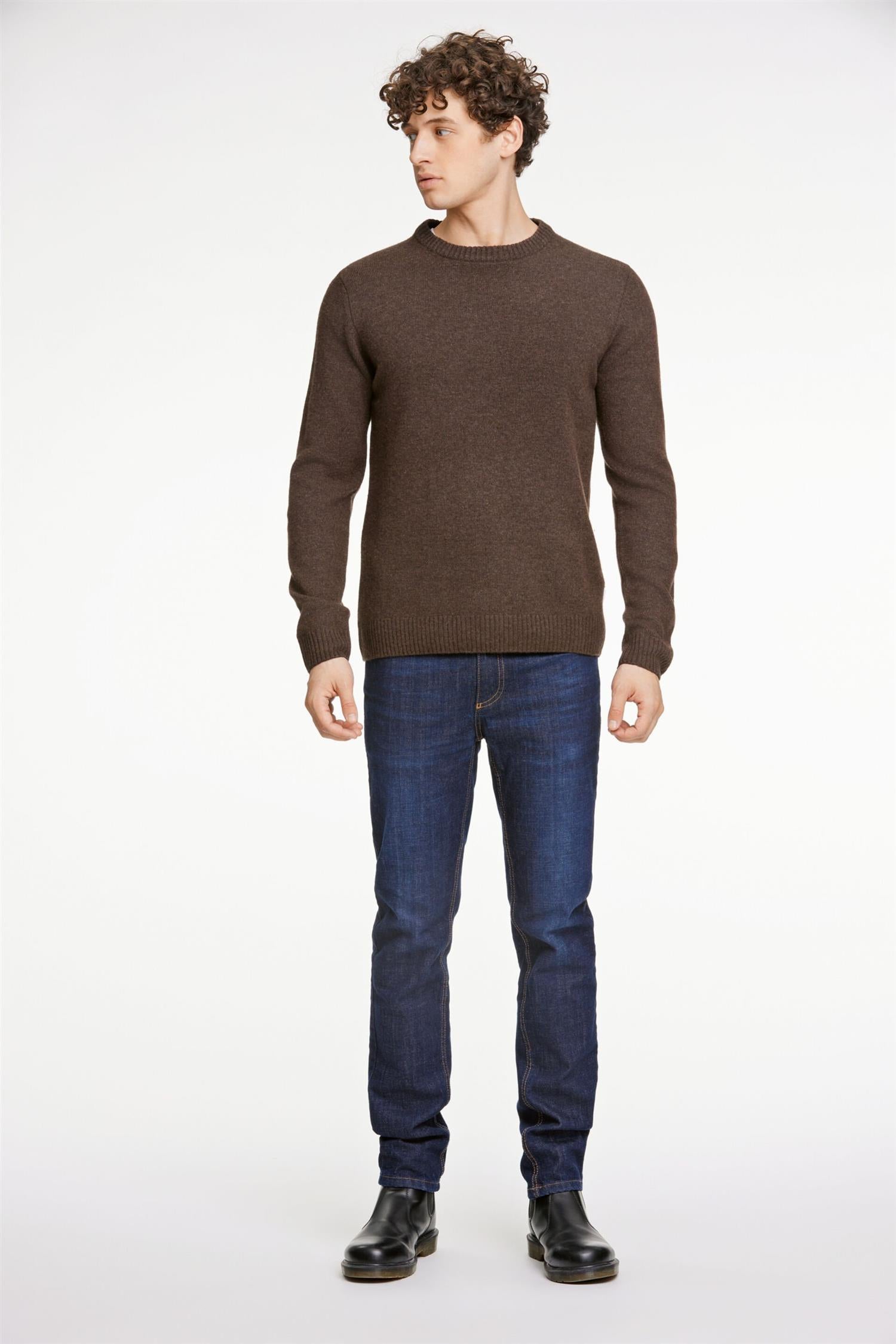 Lambswool o-neck knit Dk Brown Mel