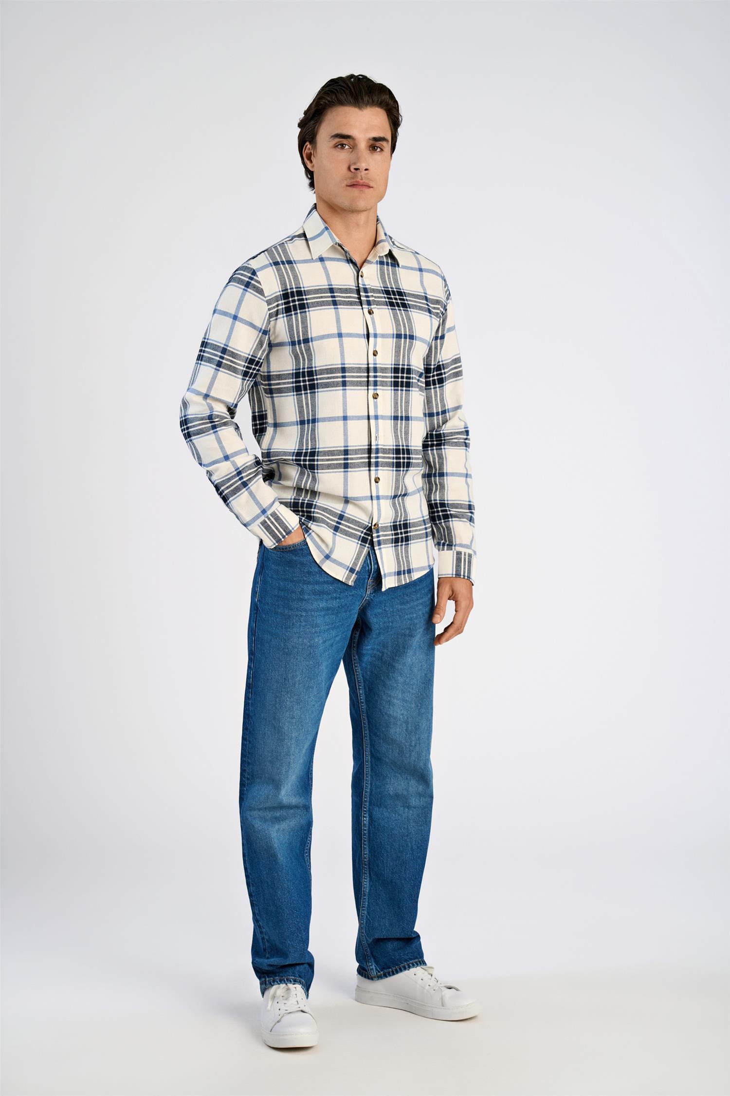 Checked twill shirt L/S Off White