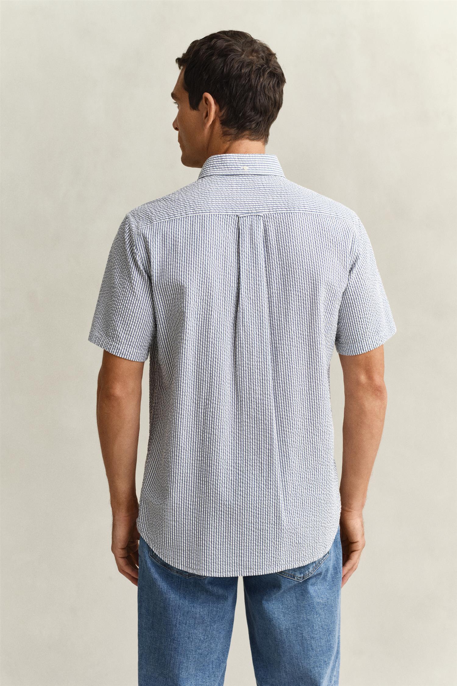 Reg Seersucker Stripe Ss Shirt Vintage Blue