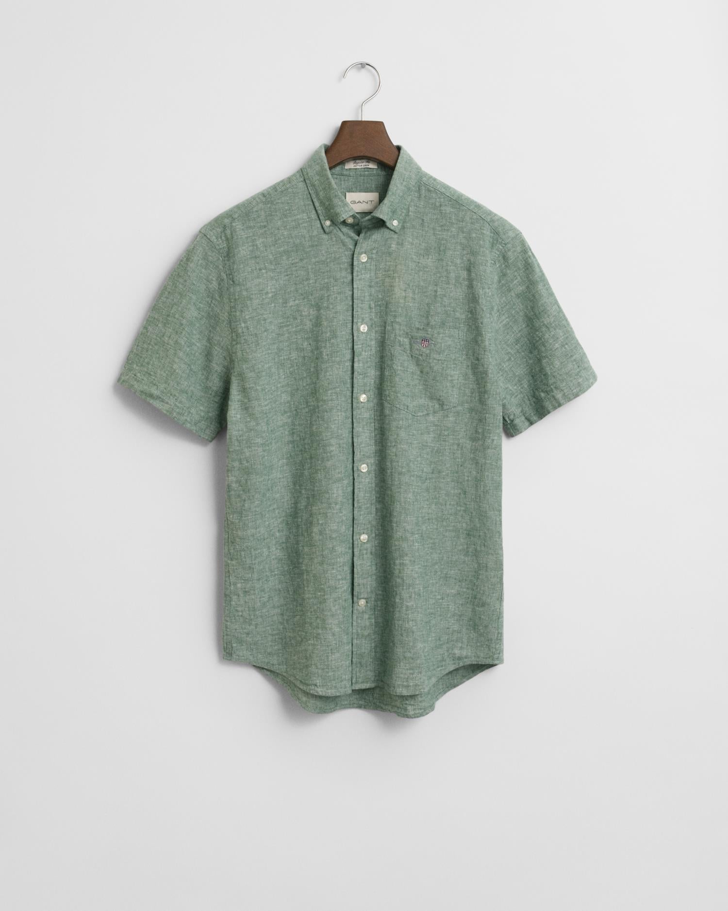 REG COTTON LINEN SS SHIRT Woody Green
