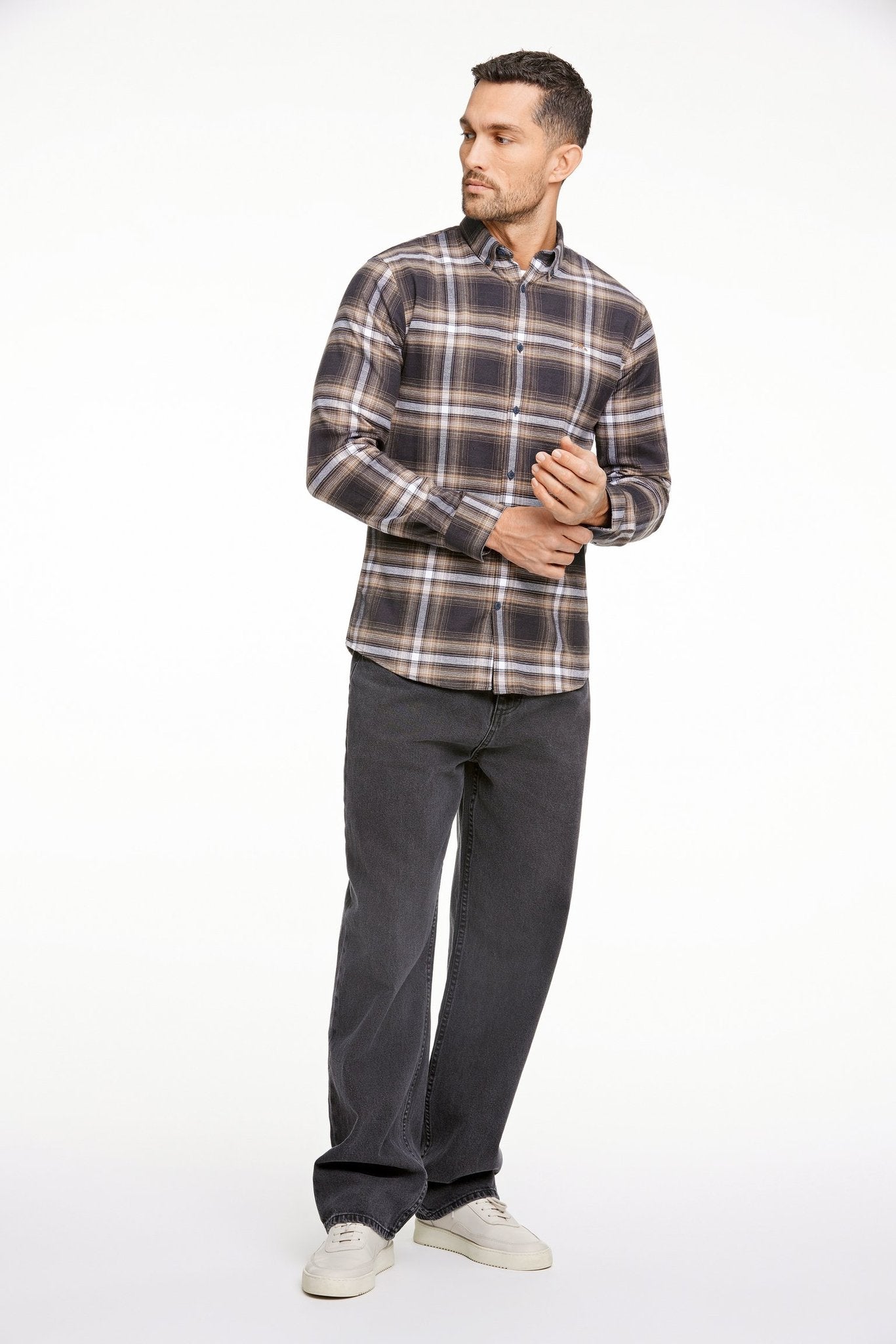 Brushed checked shirt L/S Dk Brown