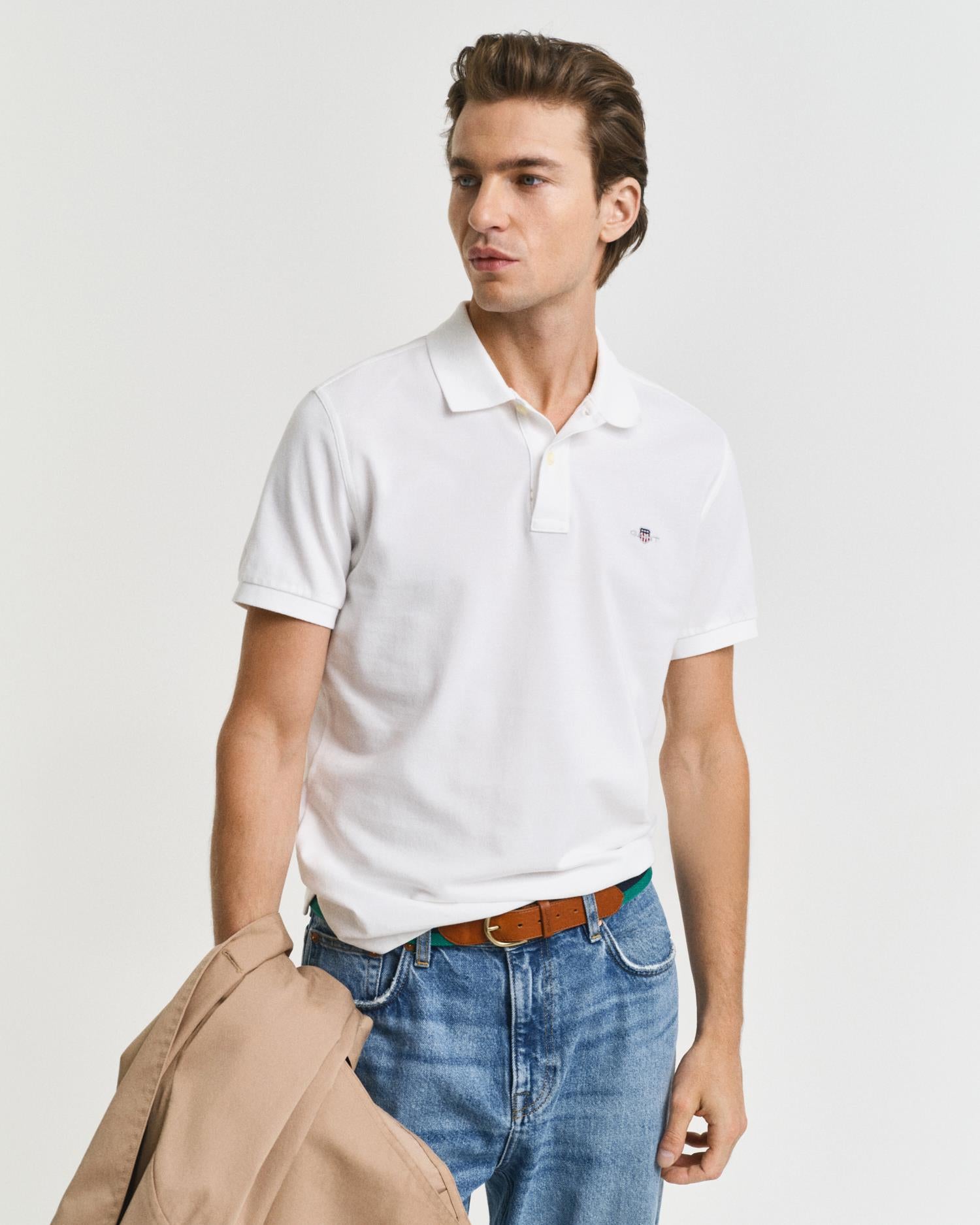 Klassisk Piquéskjorte I Slim Fit White