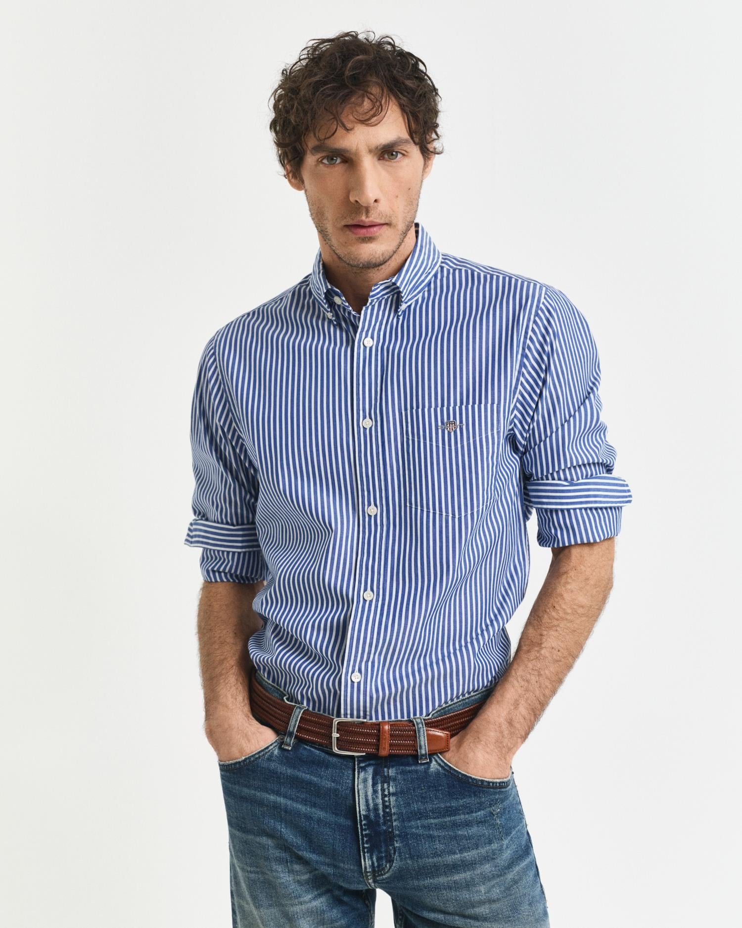 Reg Classic Poplin Stripe Shirt College Blue