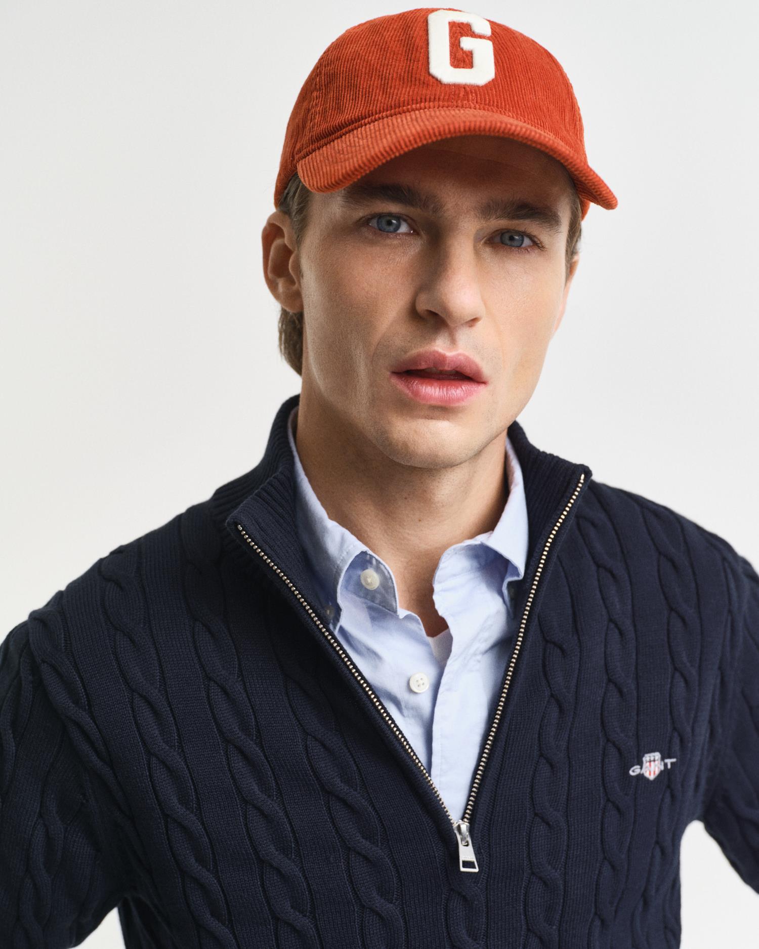 Cotton Cable Half Zip Evening Blue