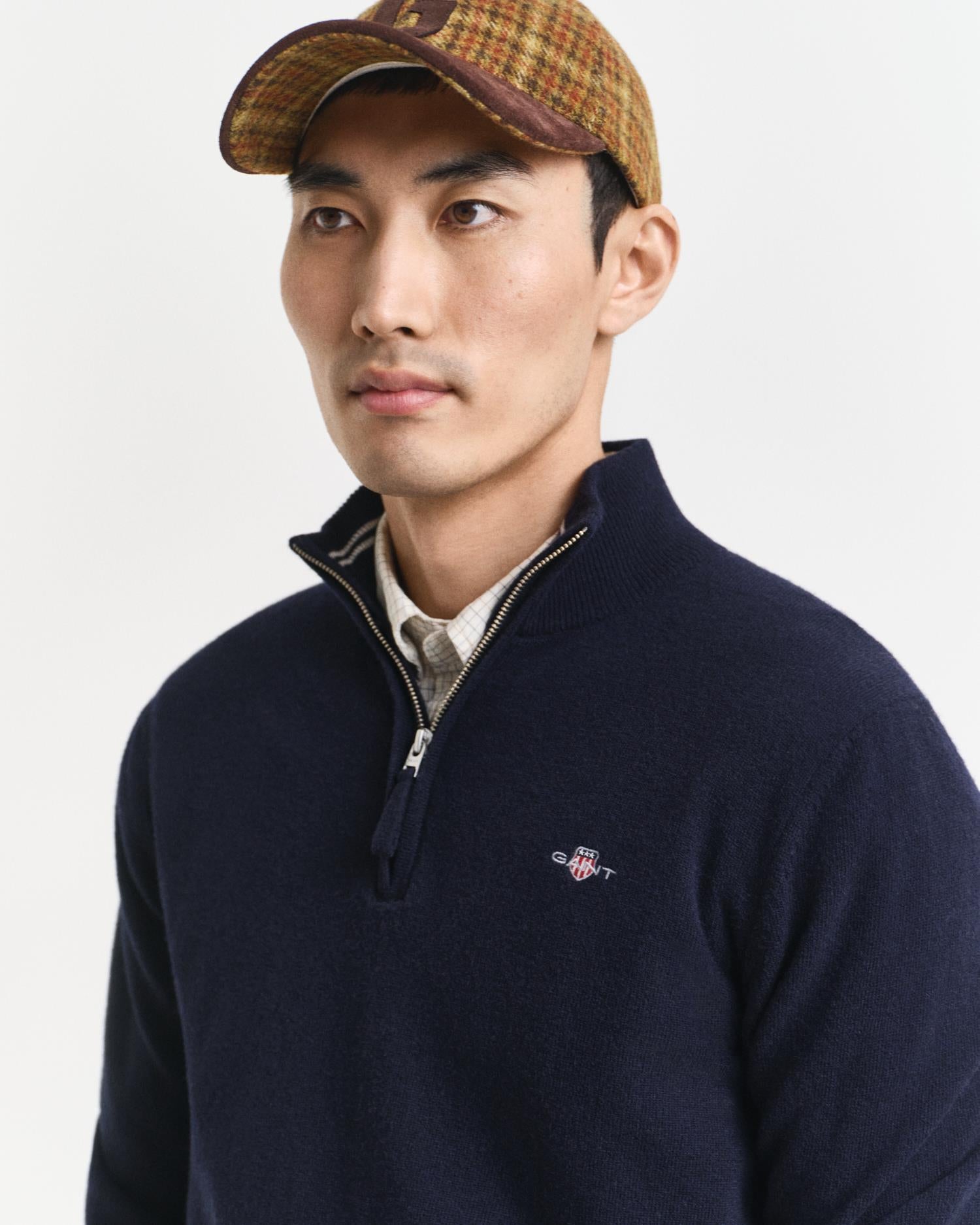 Lambswool Sweater With Half-Zip Navy