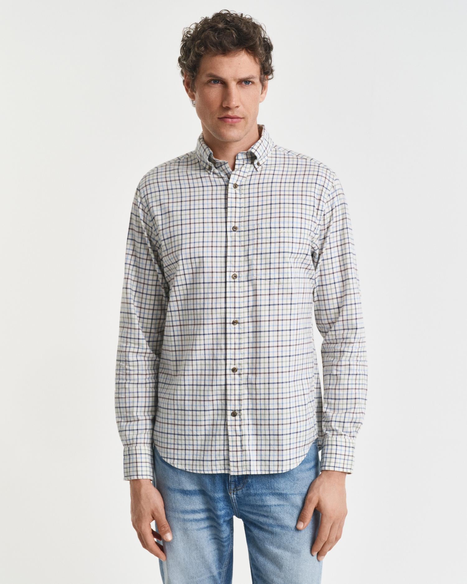 Reg Twill Check Shirt Clear Sky