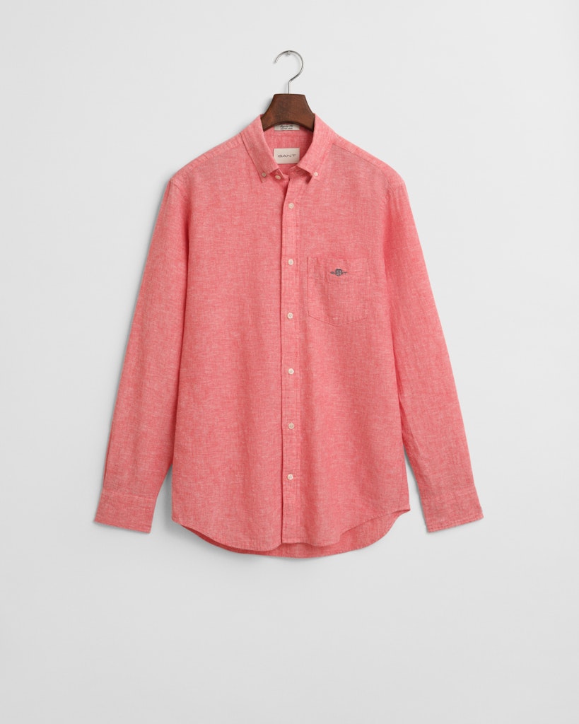 Regular Fit Shirt In Cotton Linen Brick Red