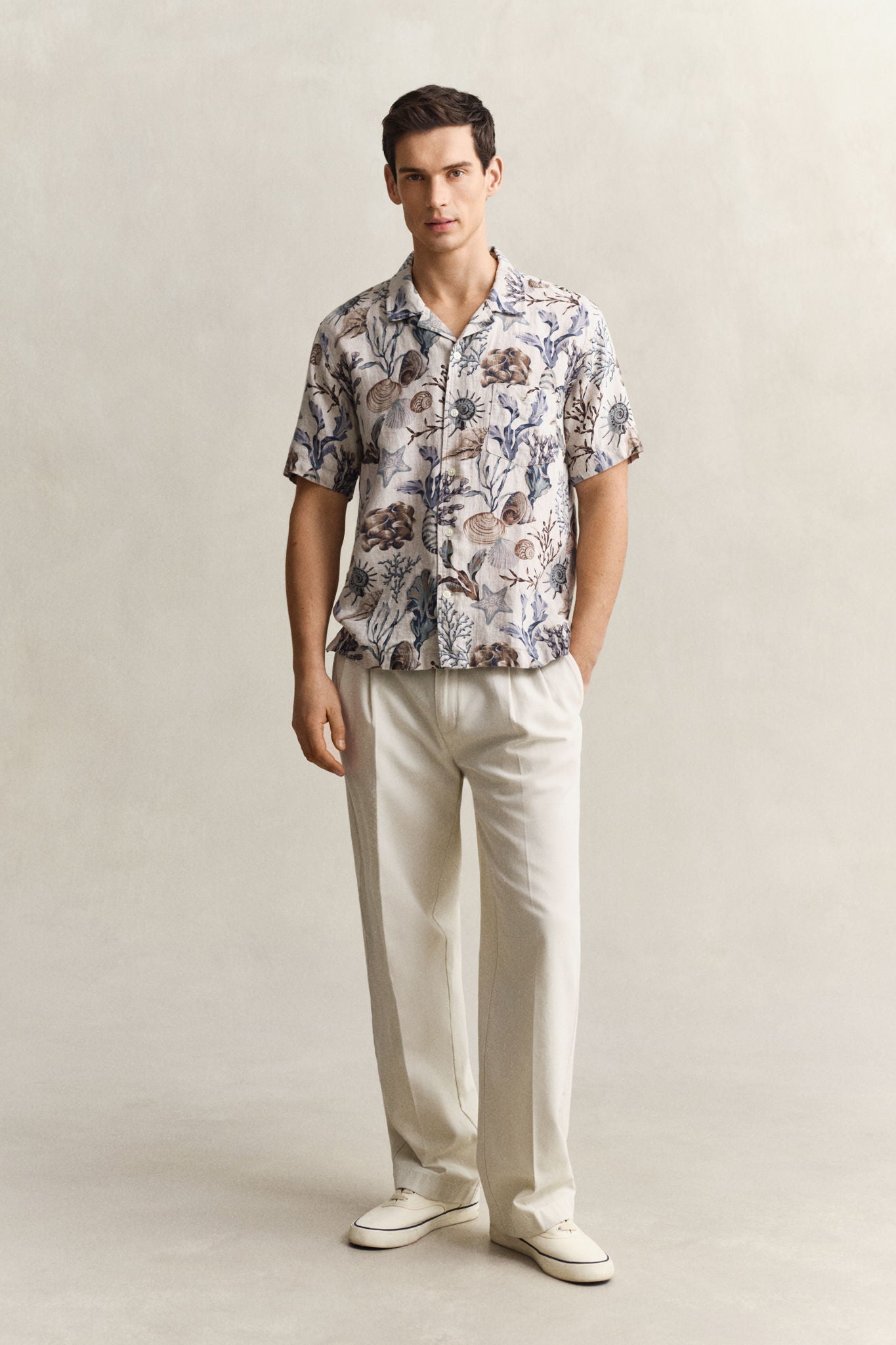 Reg Aop Camp Collar Shirt Oat Beige
