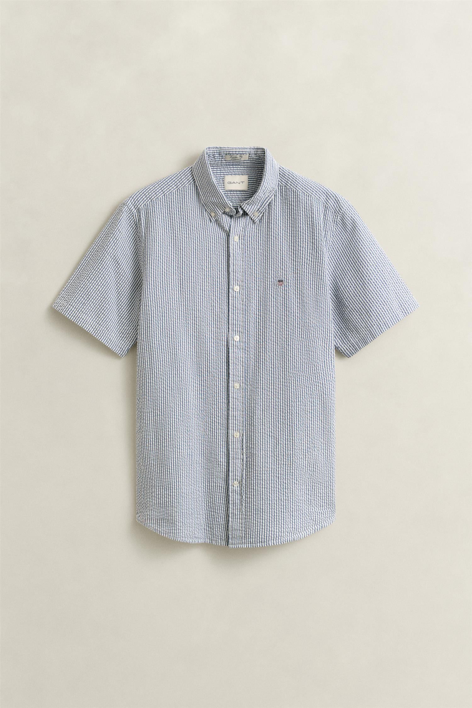 Reg Seersucker Stripe Ss Shirt Vintage Blue