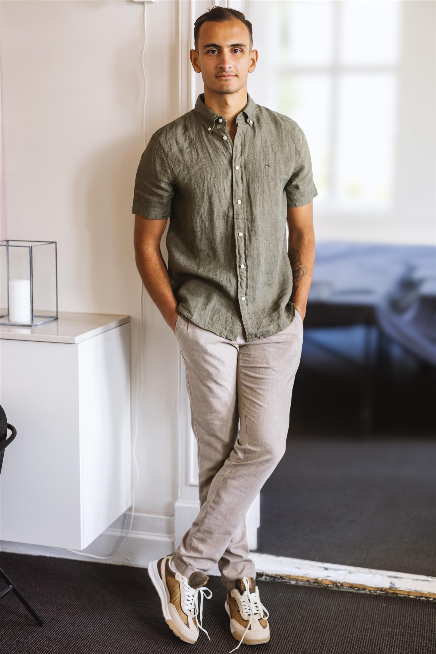 PIGMENT DYED LINEN RF SHIRT S/S Battle Green