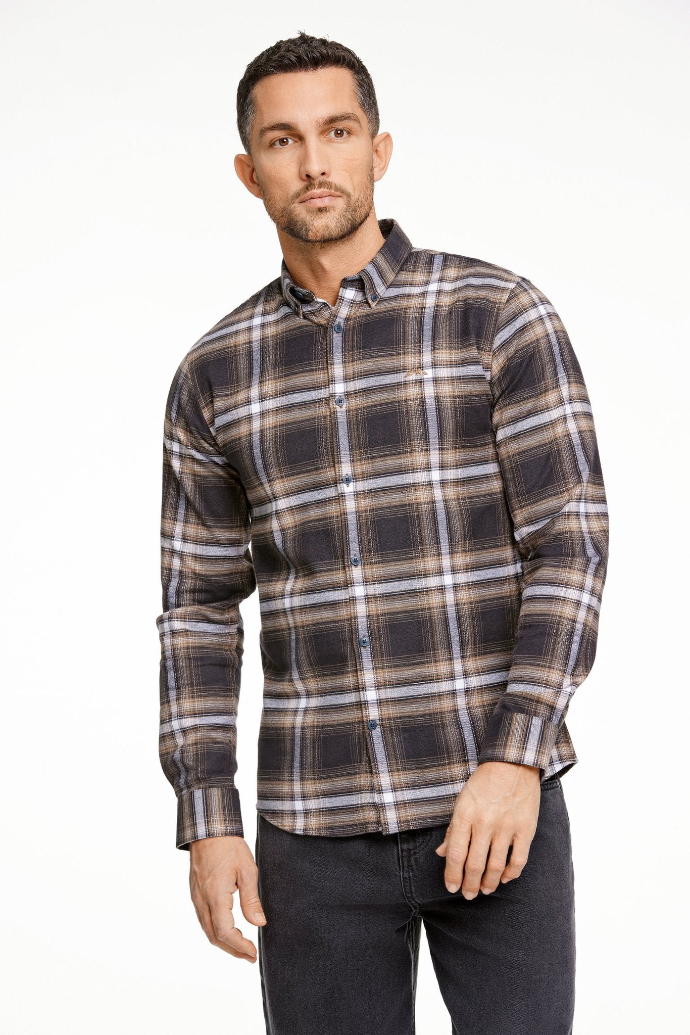 Brushed checked shirt L/S Dk Brown
