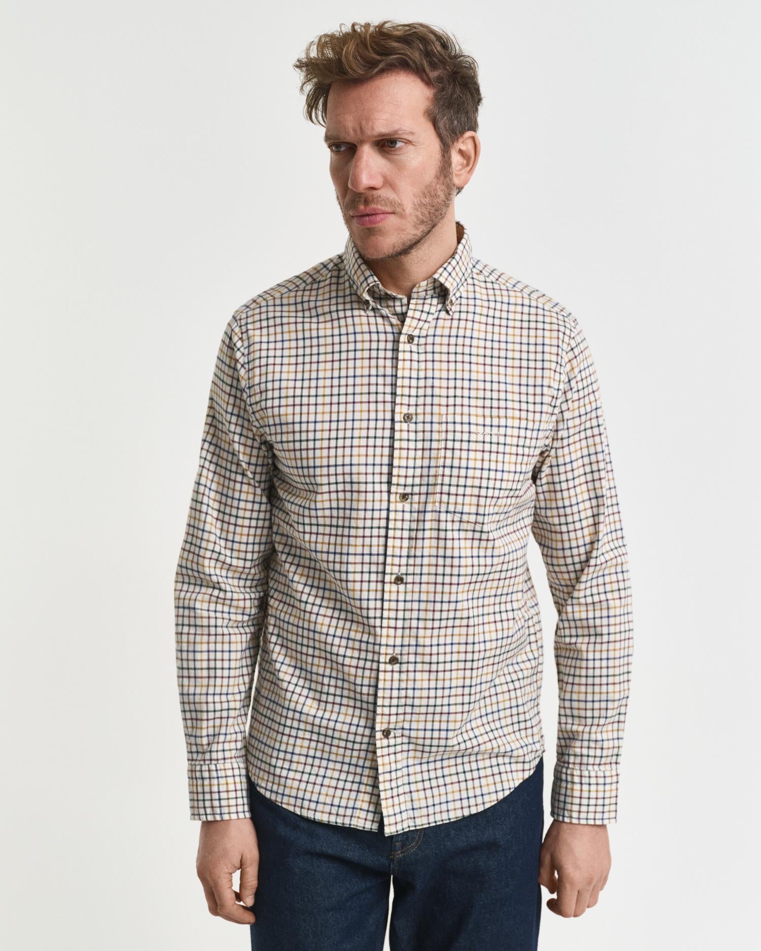 Reg Twill Check Shirt Mahogany Brown