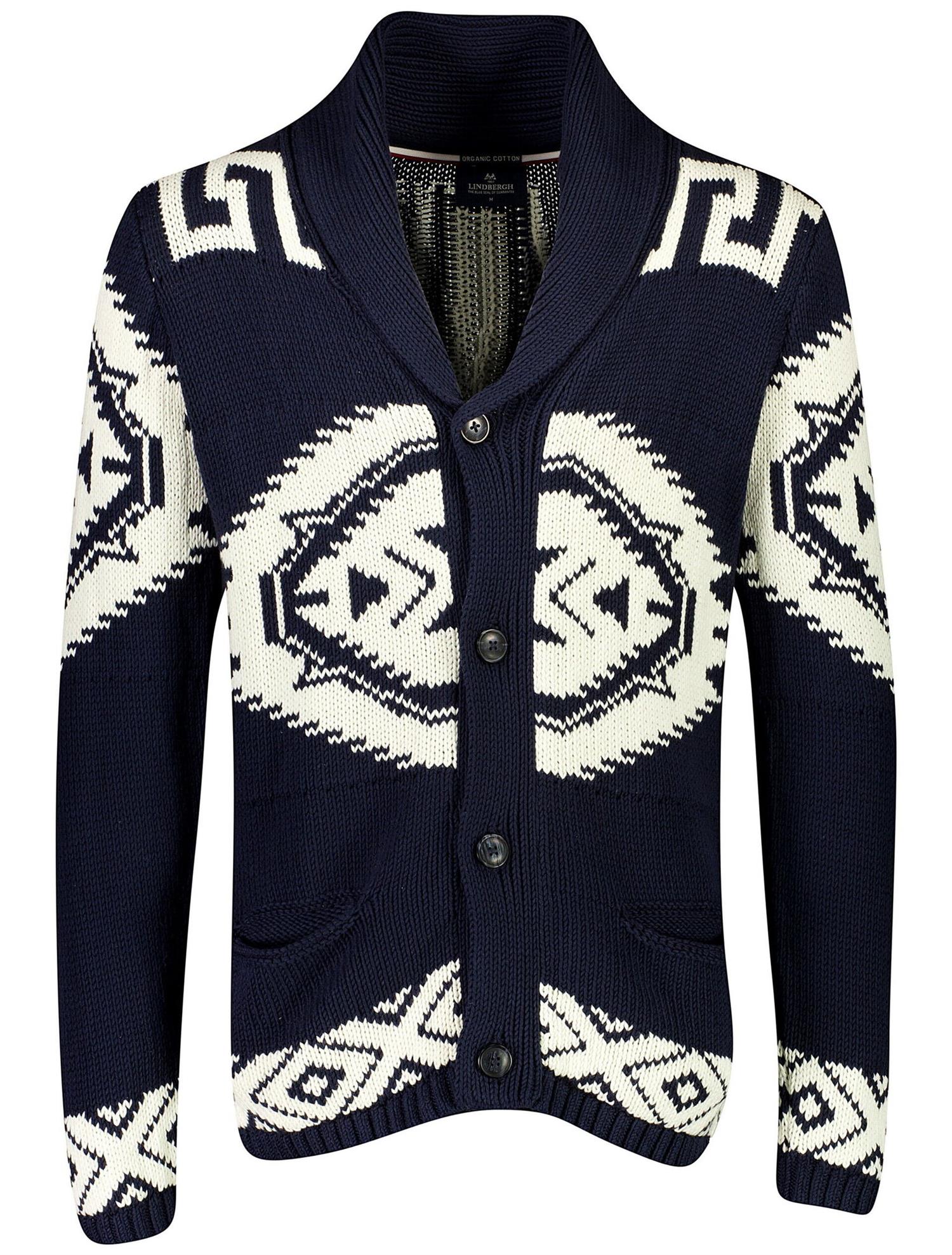 Shawl collar intarsia car Navy