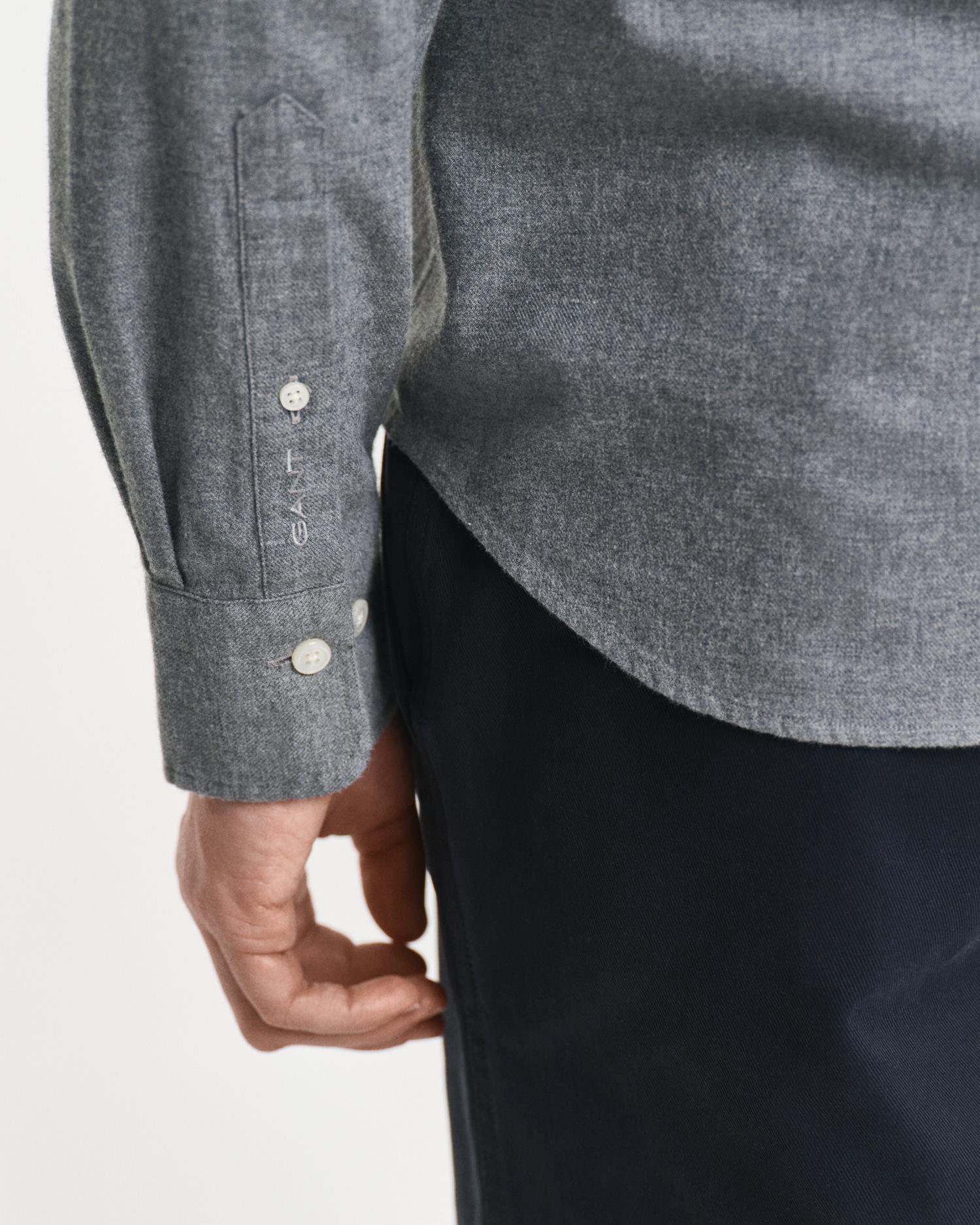 Reg Flannel Melange Shirt Dark Grey Melange