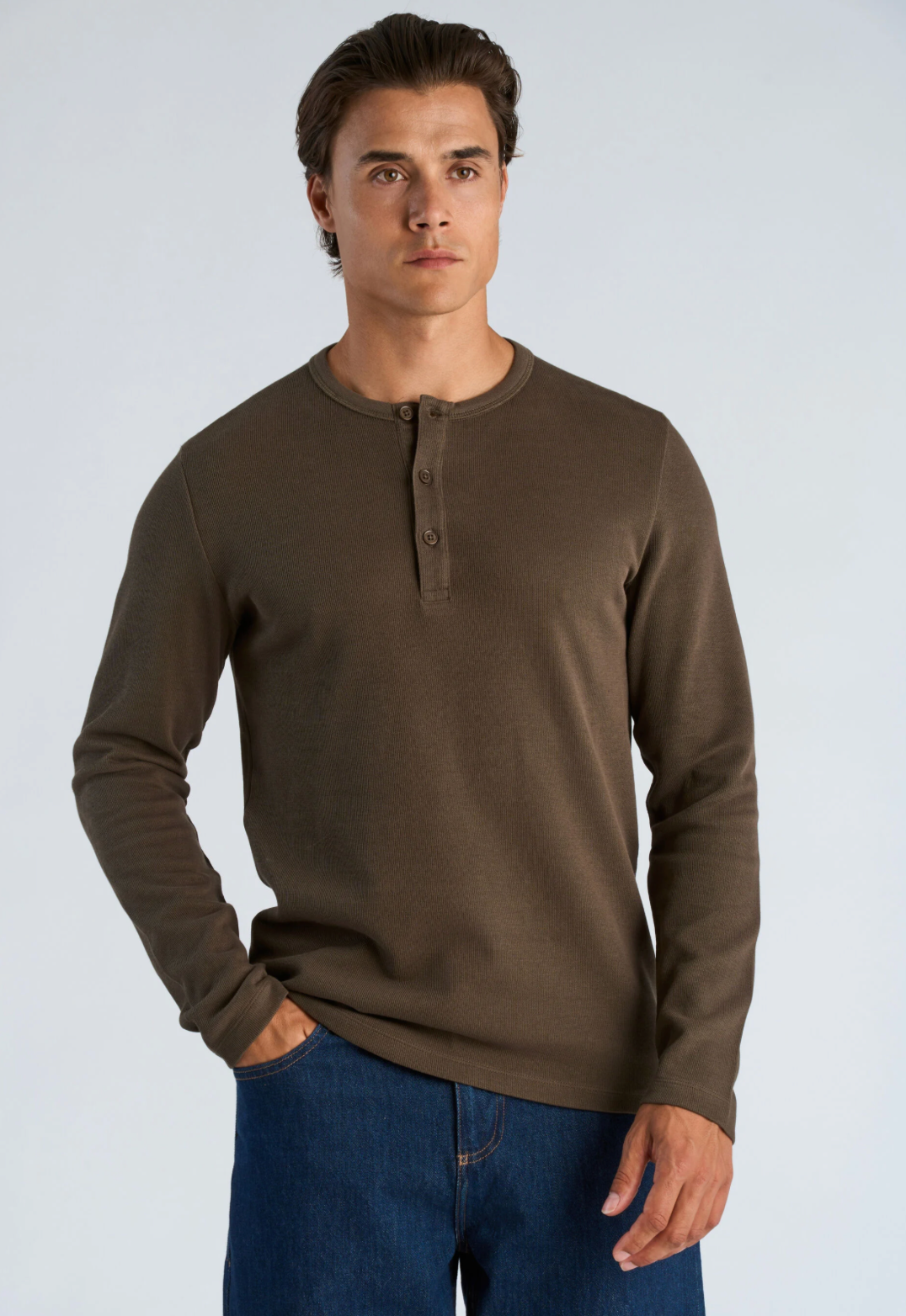 Basic Granddad Tee L/s Black Olive