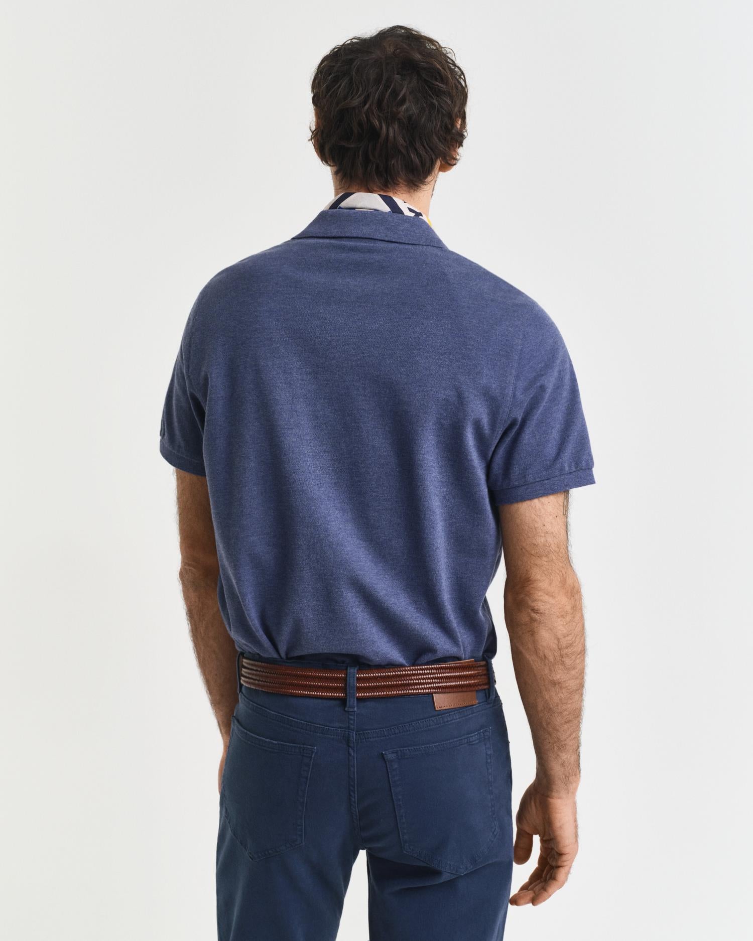 Reg Shield Ss Pique Polo Dk Jeansblue Melange