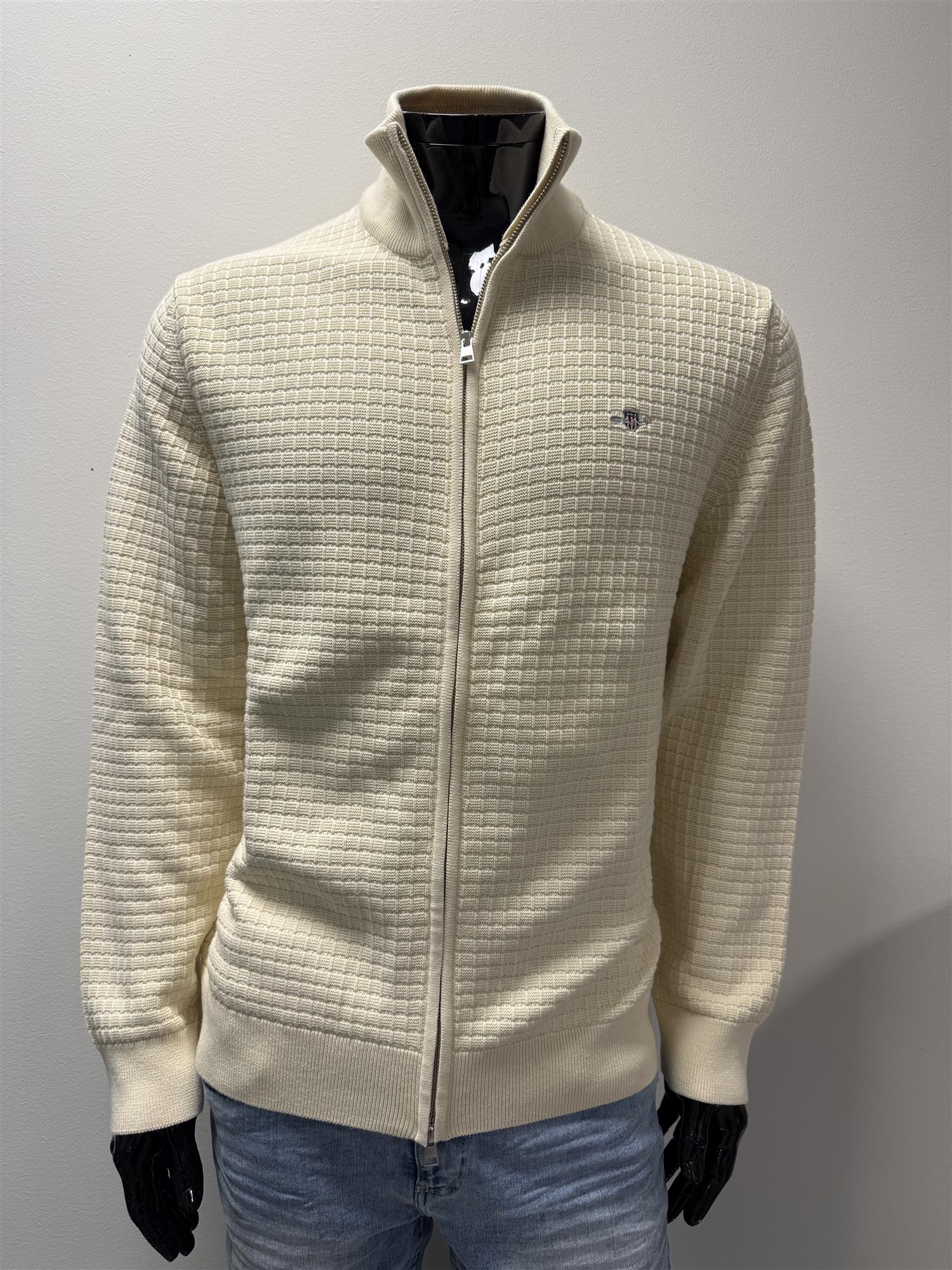 Cotton textured zip cardigan