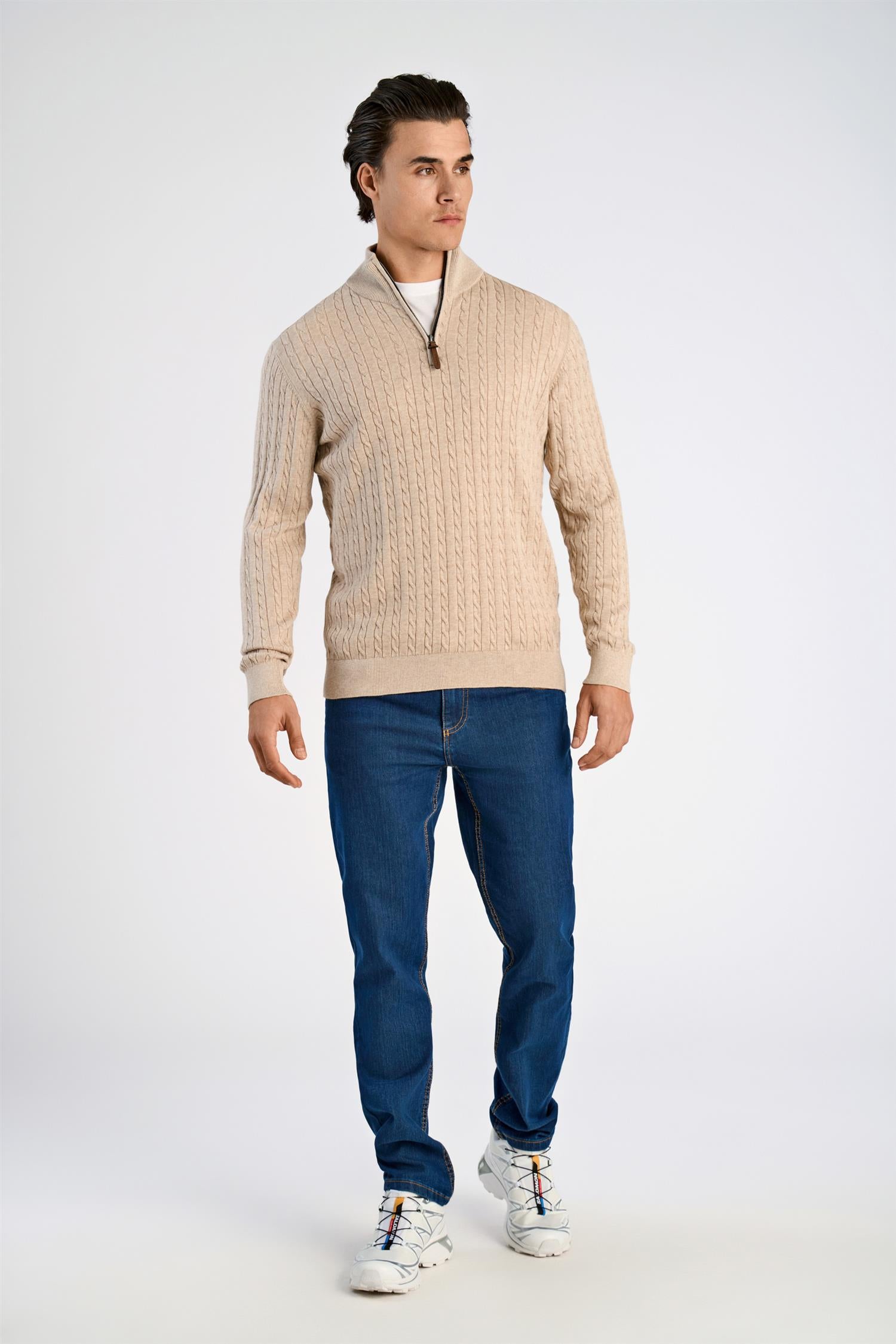 1/2 zip cable knit Off White Mel