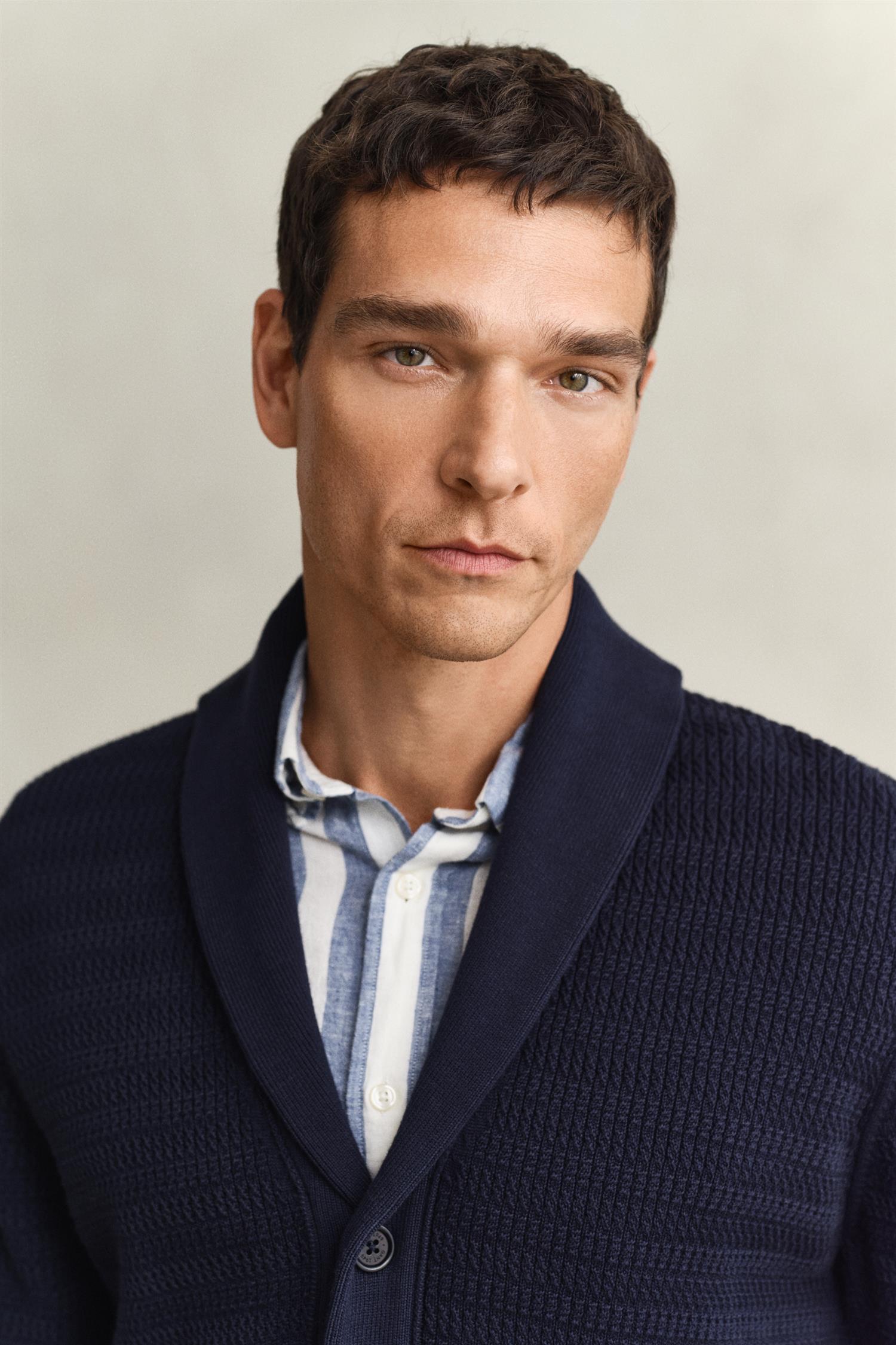 Mini Cable Shawl Collar Cardigan Evening Blue