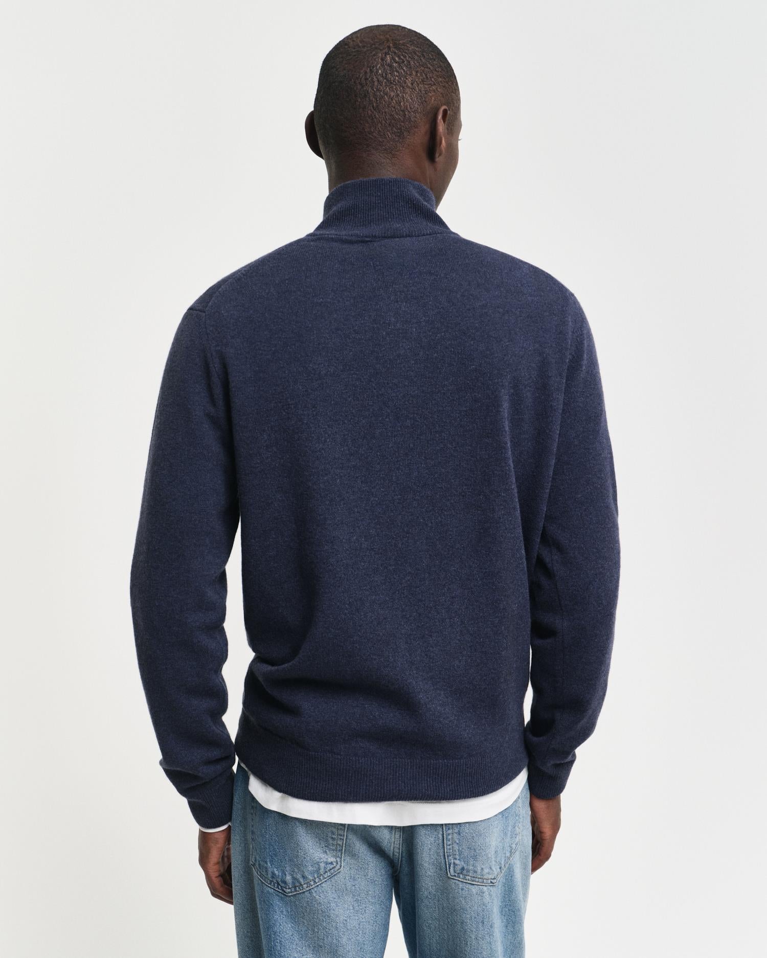 Lammeullsgenser Med Half-Zip Dark Navy Melange