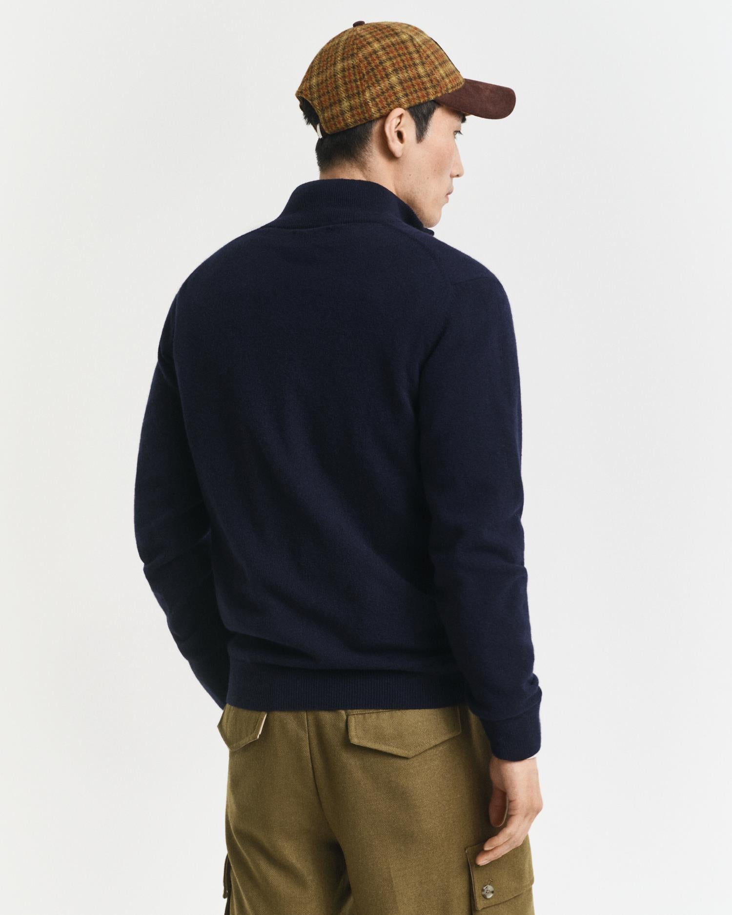 Lammeullsgenser Med Half-Zip Marine
