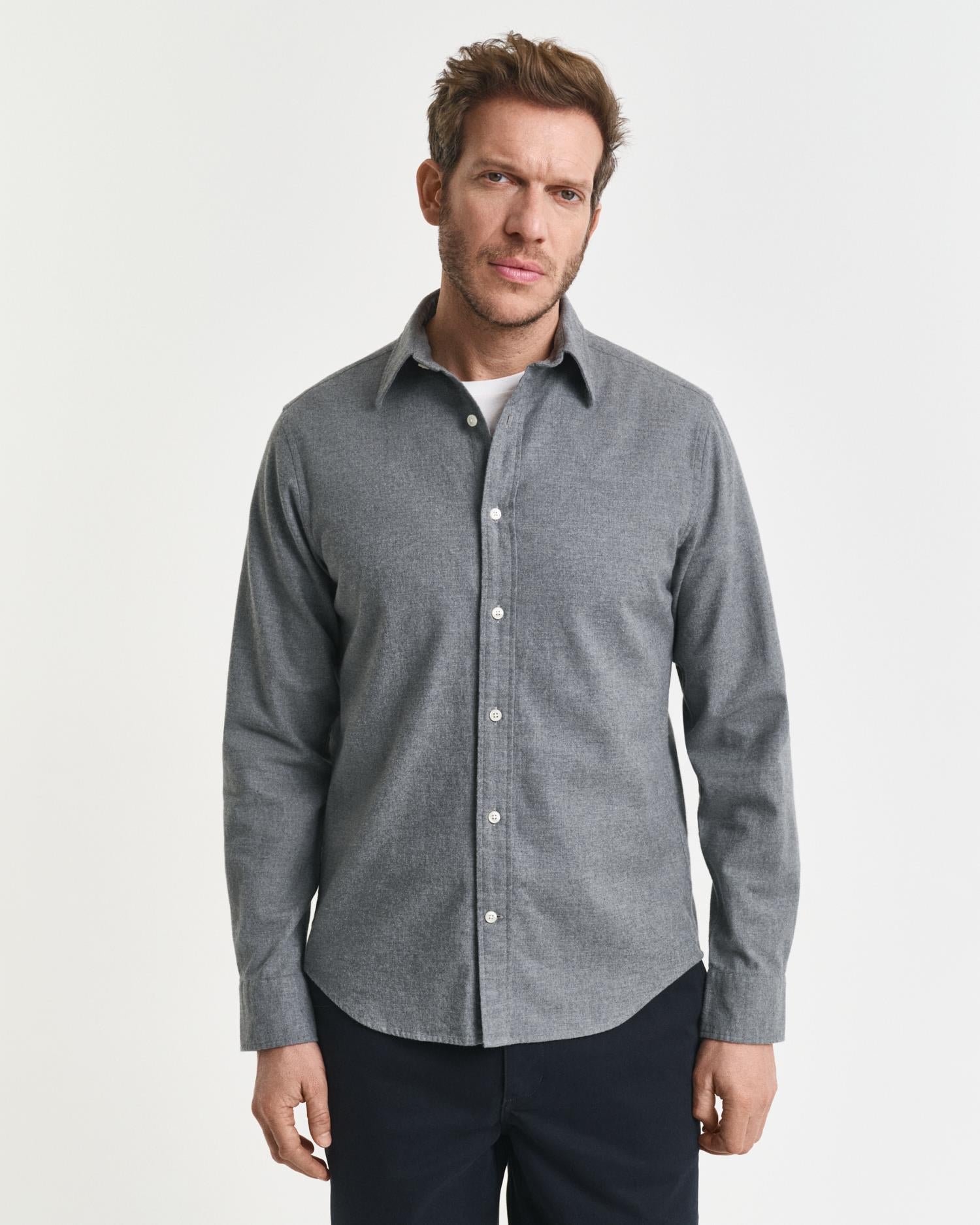 Reg Flannel Melange Shirt Dark Grey Melange
