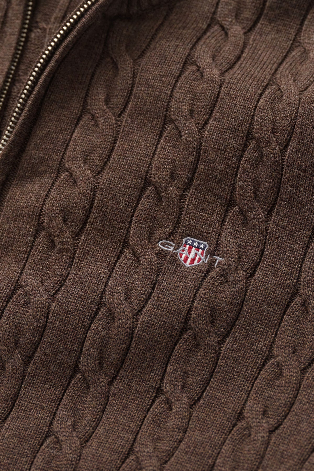 Cable Knit Half-Zip Sweater Black Brown Melange