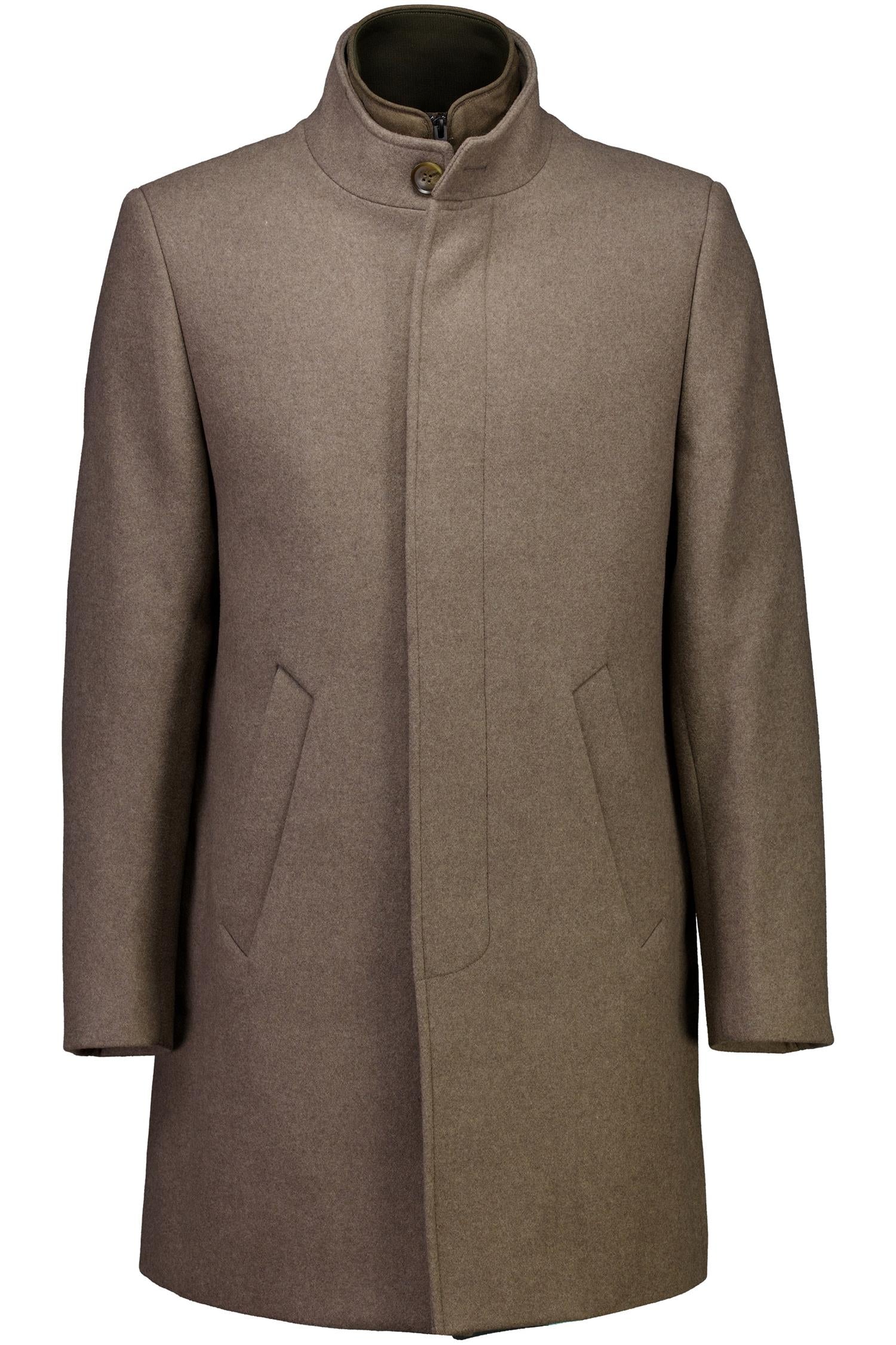 Detachable Collar Wool Coat Mid Brown