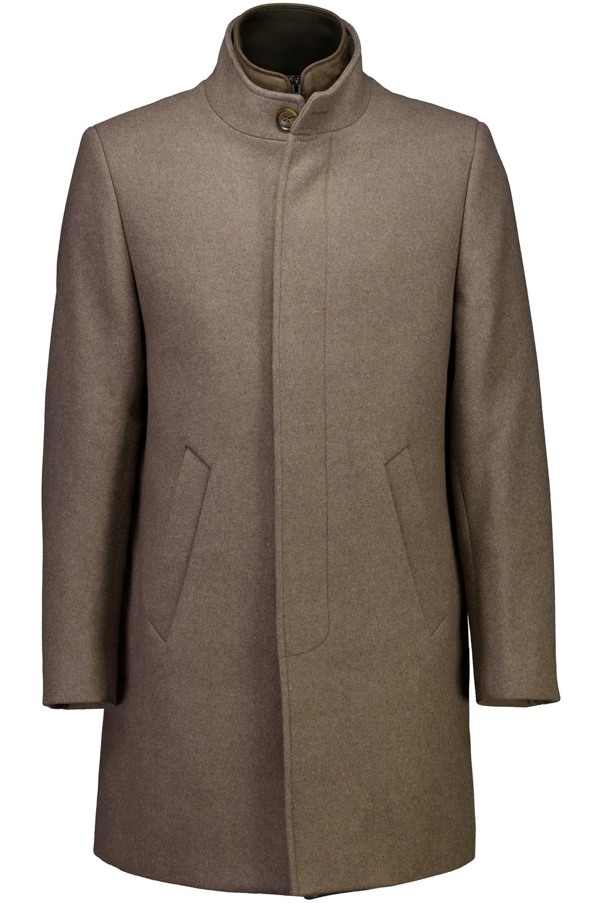 Detachable Collar Wool Coat Mid Brown