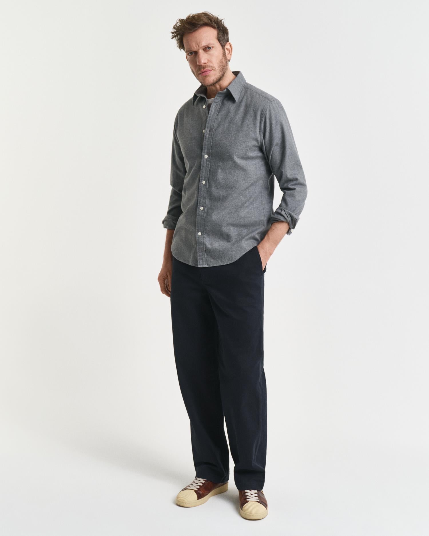 Reg Flannel Melange Shirt Dark Grey Melange