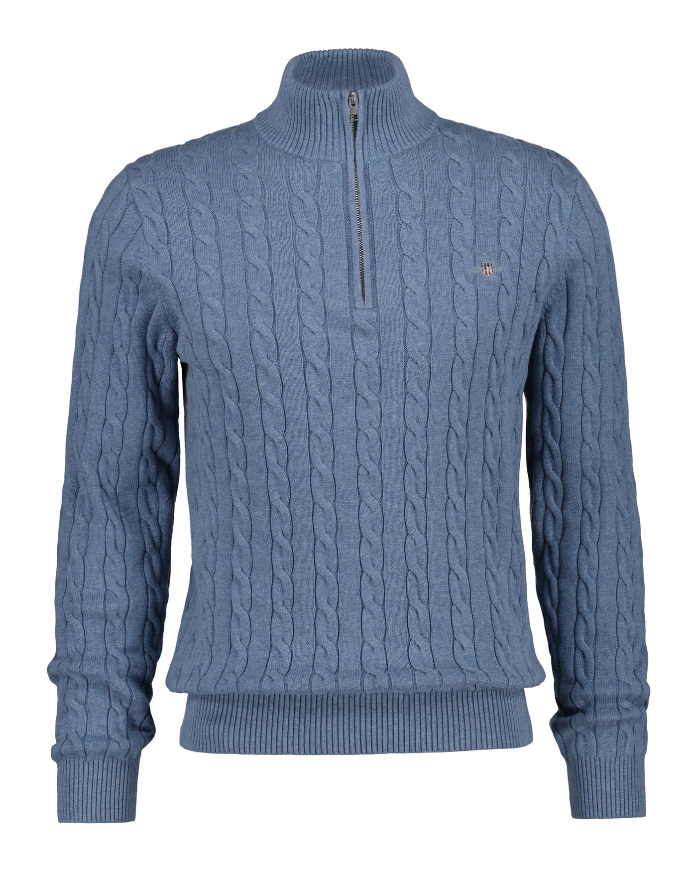 Cotton Cable Half Zip Faded Denim