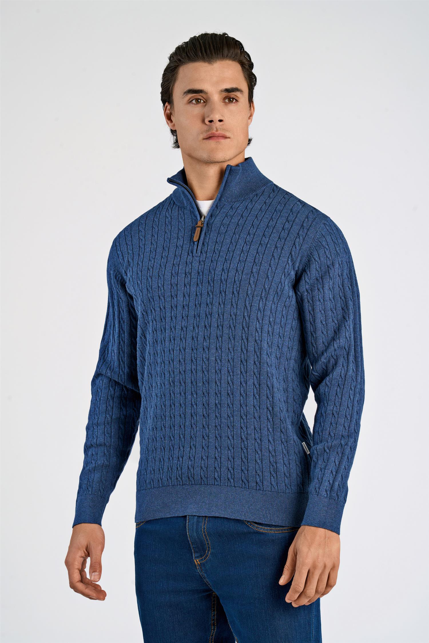 1/2 zip cable knit Blue Sky Mel