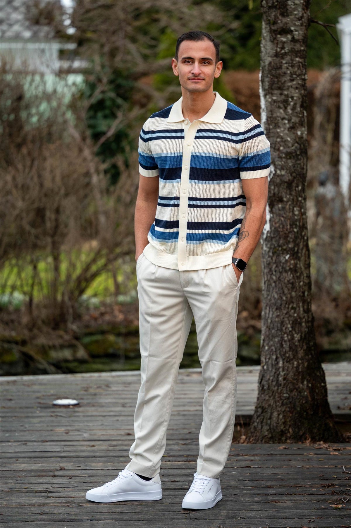 Striped Texture Polo Vintage Blue