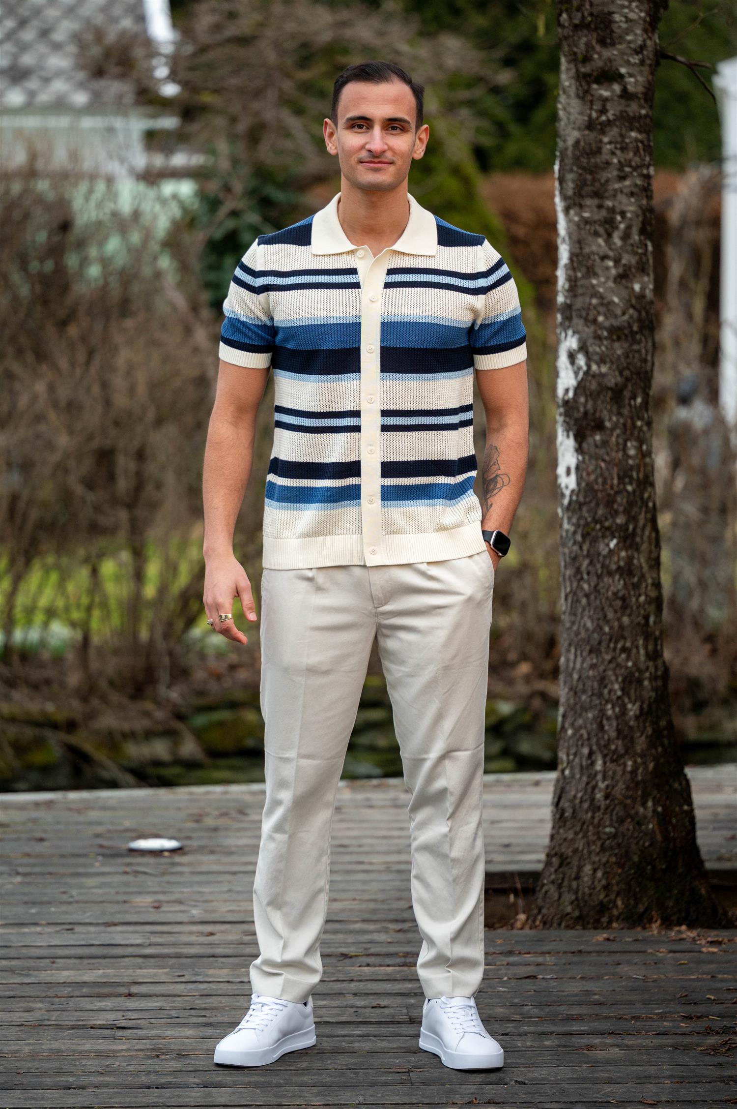 Striped Texture Polo Vintage Blue