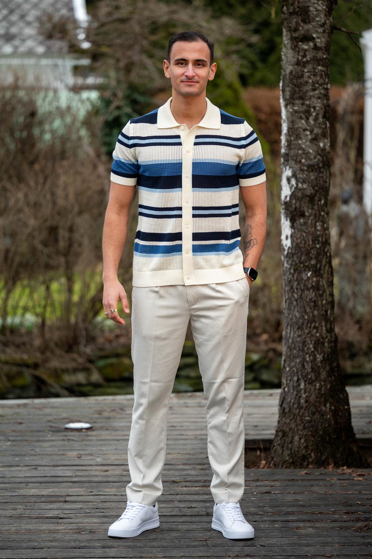 Striped Texture Polo Vintage Blue