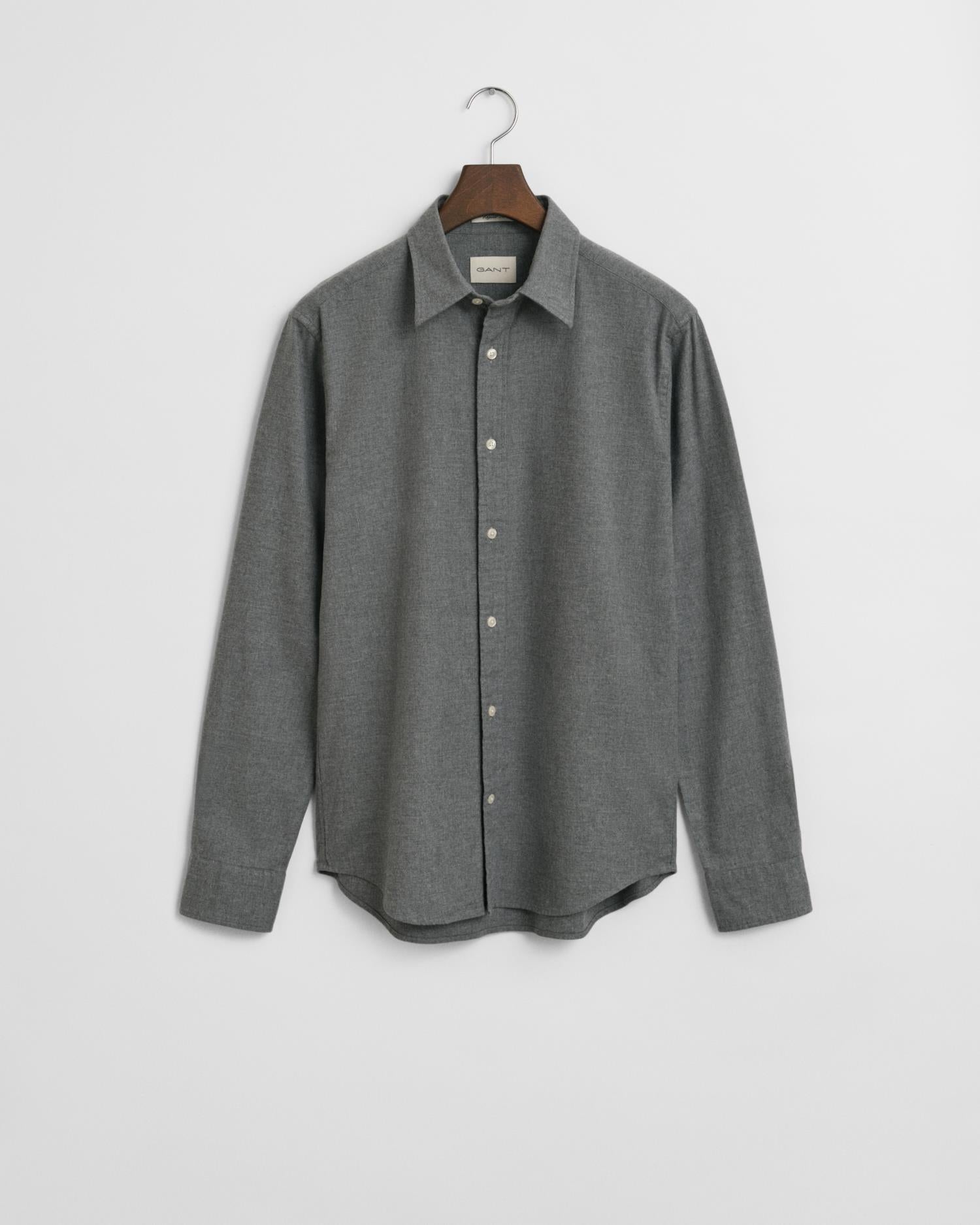Reg Flannel Melange Shirt Dark Grey Melange