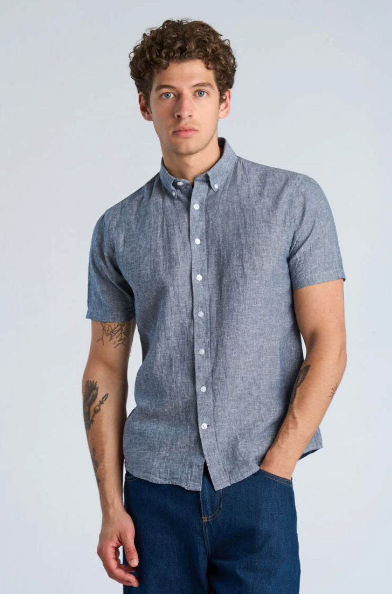 cotton/linen shirt S/S Dk Blue